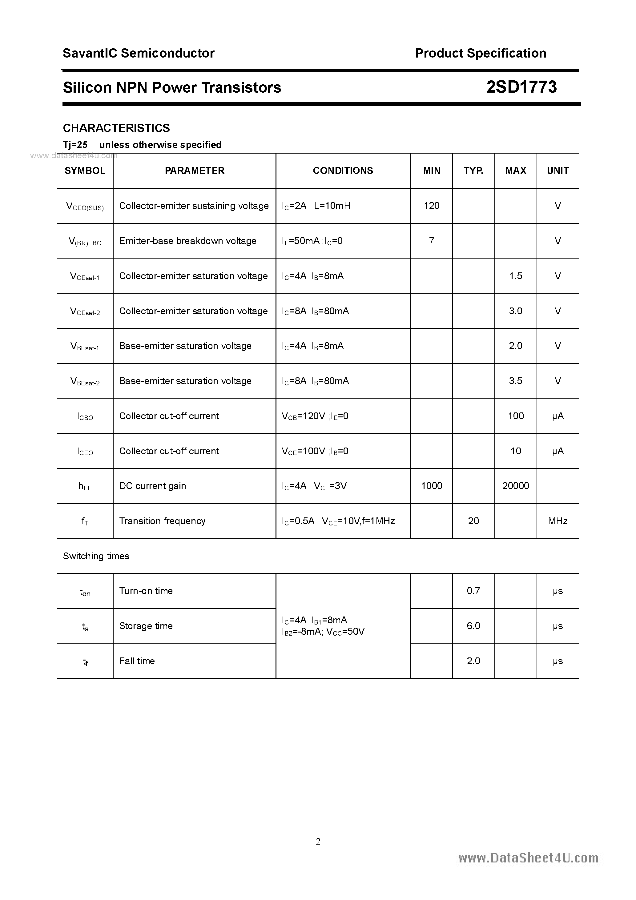 Datasheet 2SD1773 - SILICON POWER TRANSISTOR page 2