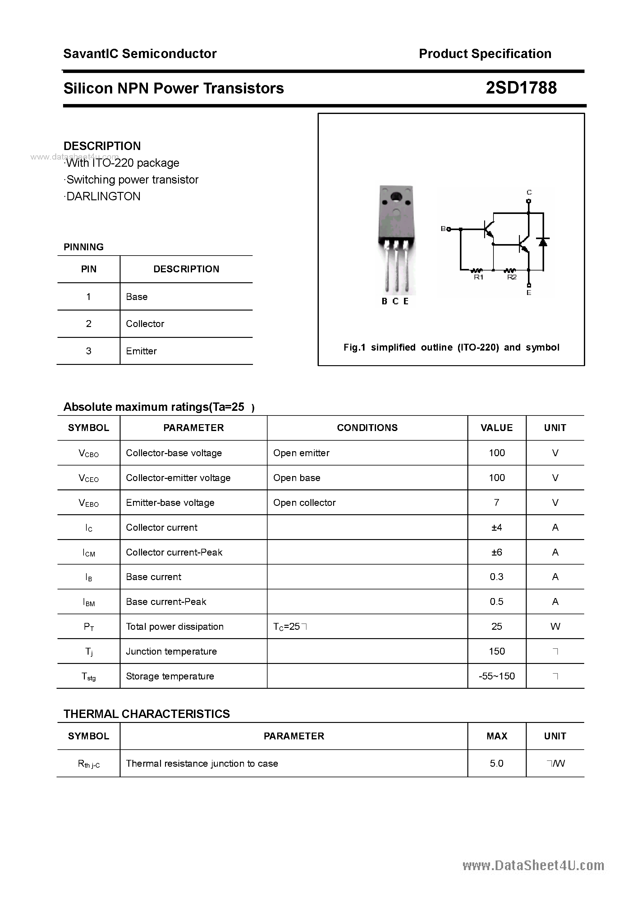 Datasheet 2SD1788 page 1 Datasheet 2SD1788 - SILICON POWER TRANSISTOR page 1