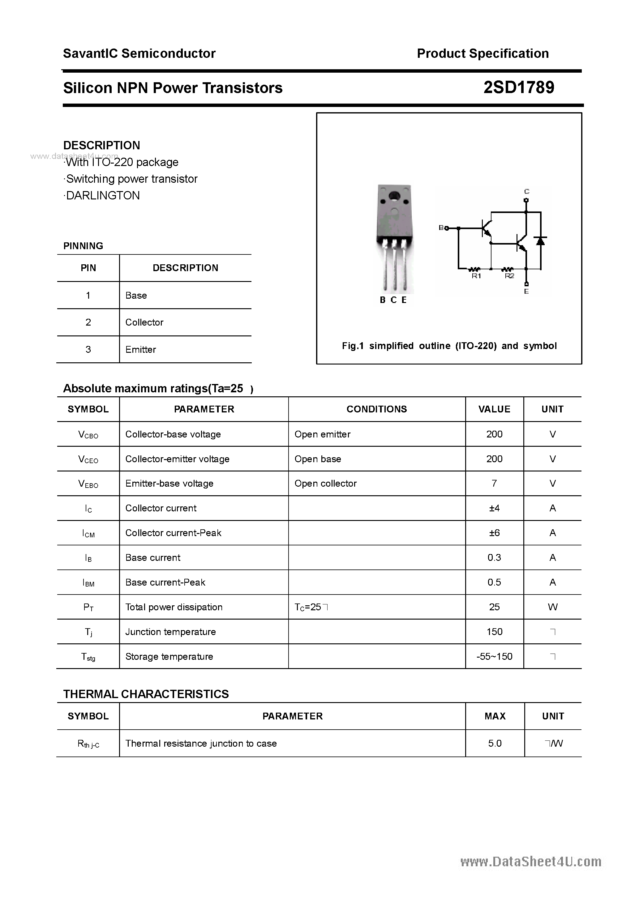 Datasheet 2SD1789 - SILICON POWER TRANSISTOR page 1