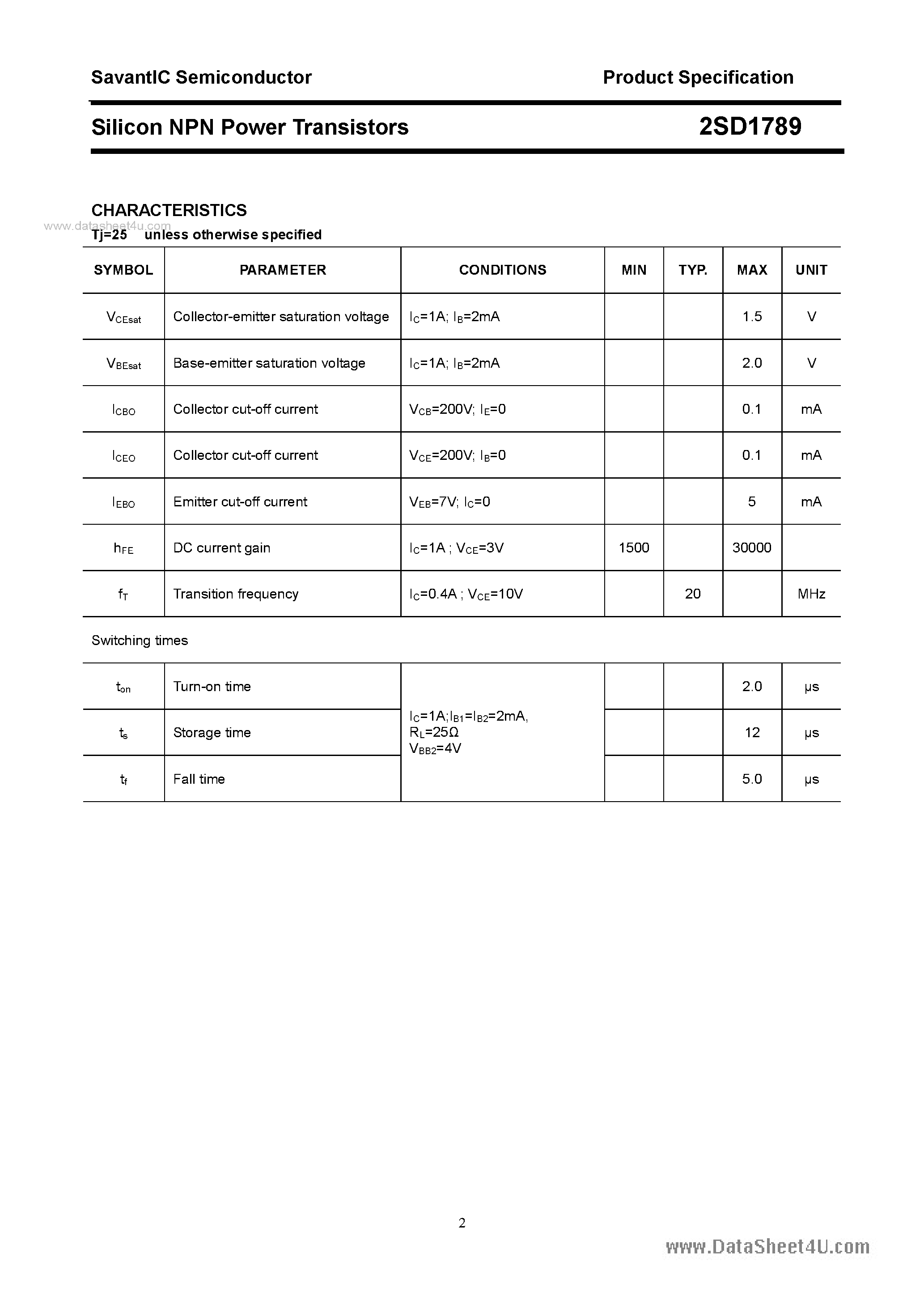 Datasheet 2SD1789 - SILICON POWER TRANSISTOR page 2