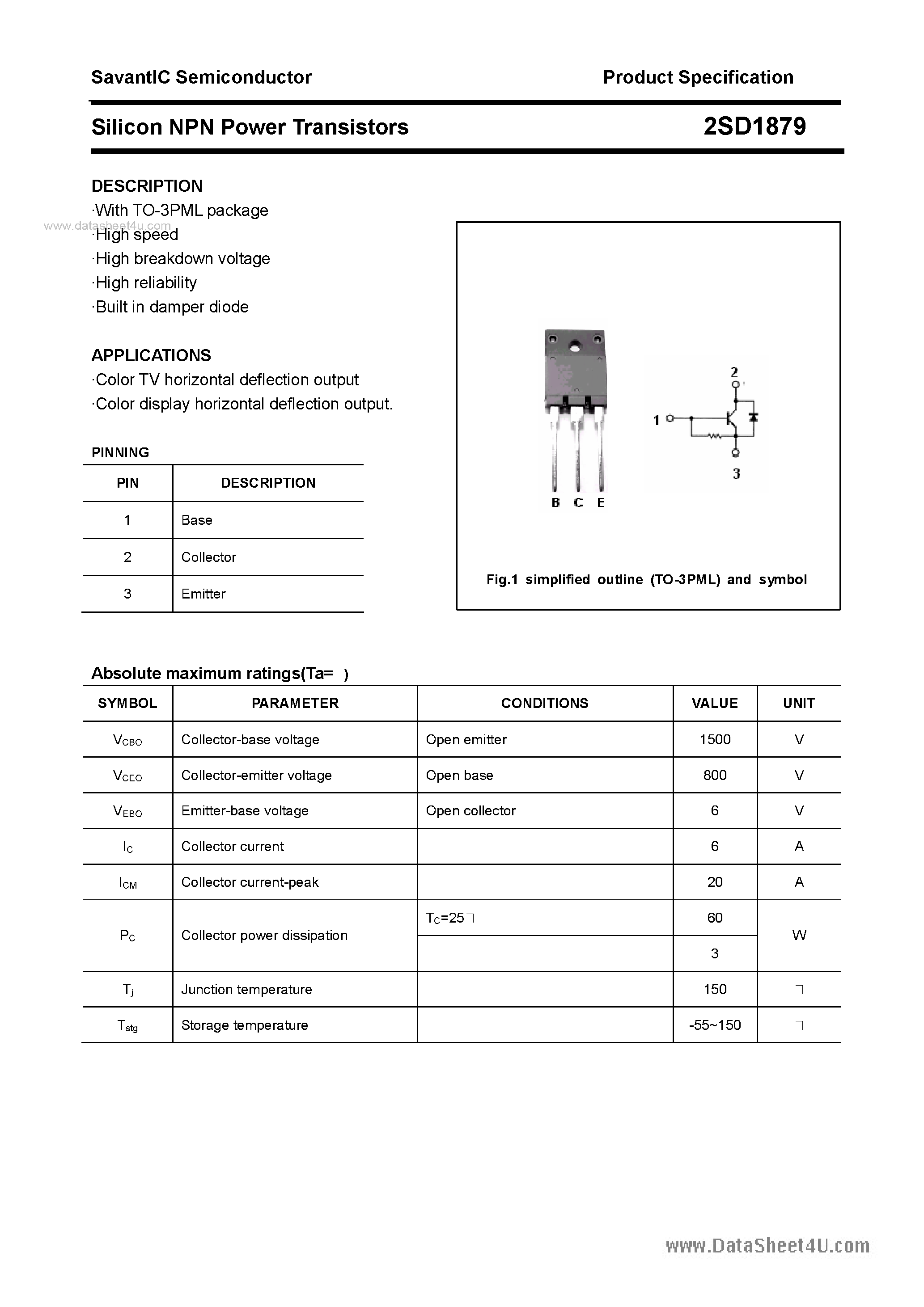 Datasheet 2SD1879 - SILICON POWER TRANSISTOR page 1