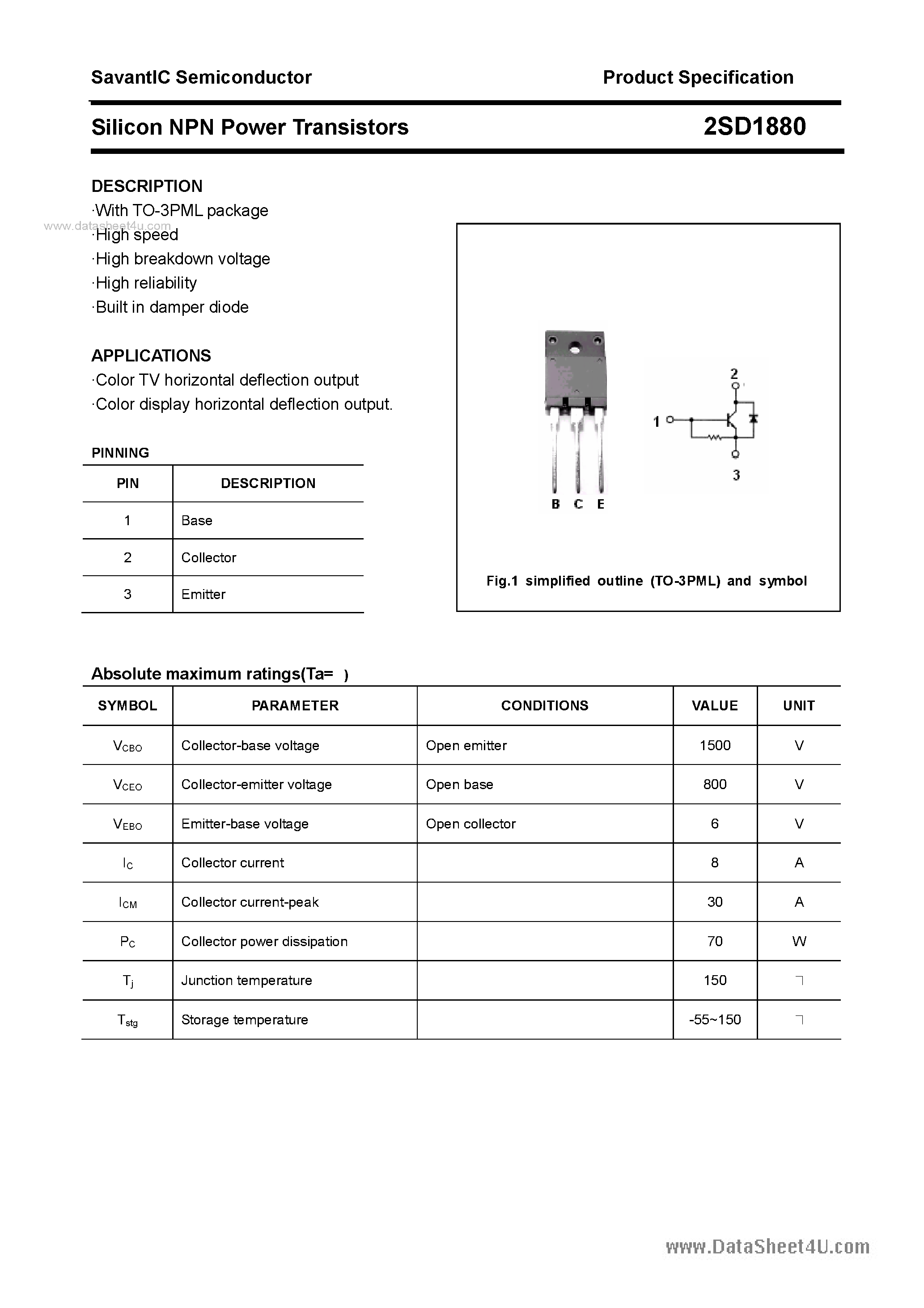 Datasheet 2SD1880 page 1 Datasheet 2SD1880 - SILICON POWER TRANSISTOR page 1