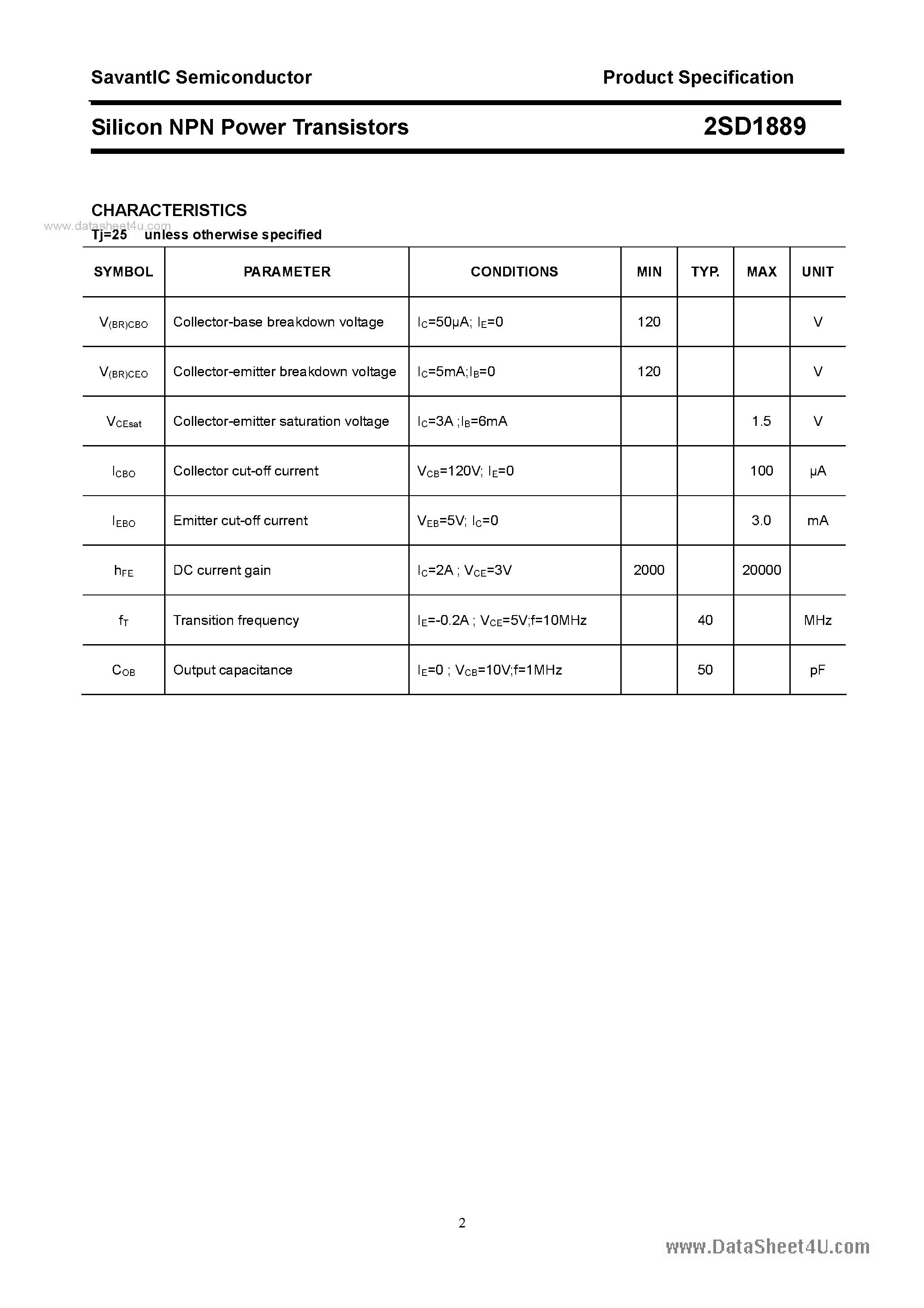 Datasheet 2SD1889 - SILICON POWER TRANSISTOR page 2