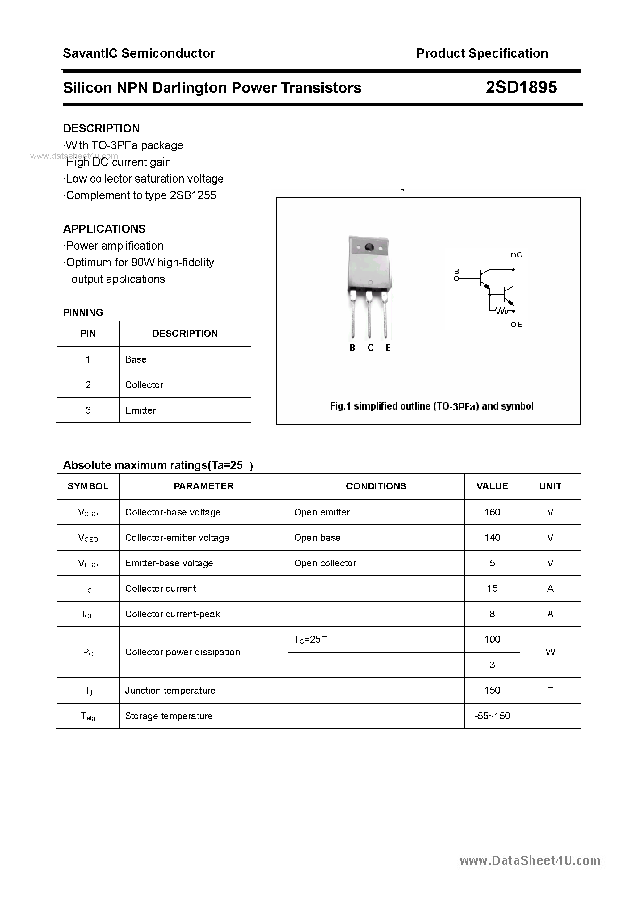Datasheet 2SD1895 - SILICON POWER TRANSISTOR page 1