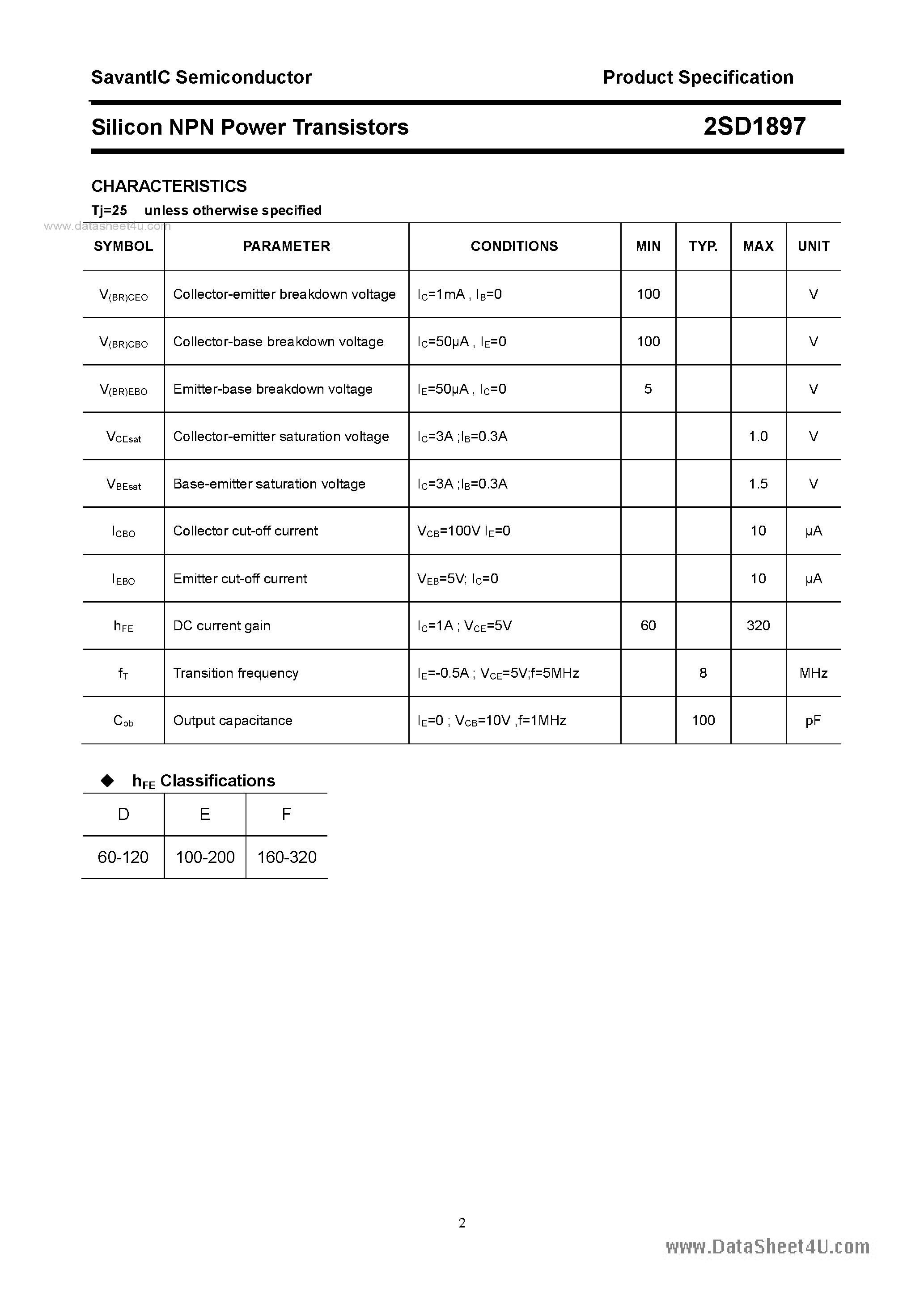 Datasheet 2SD1897 - SILICON POWER TRANSISTOR page 2