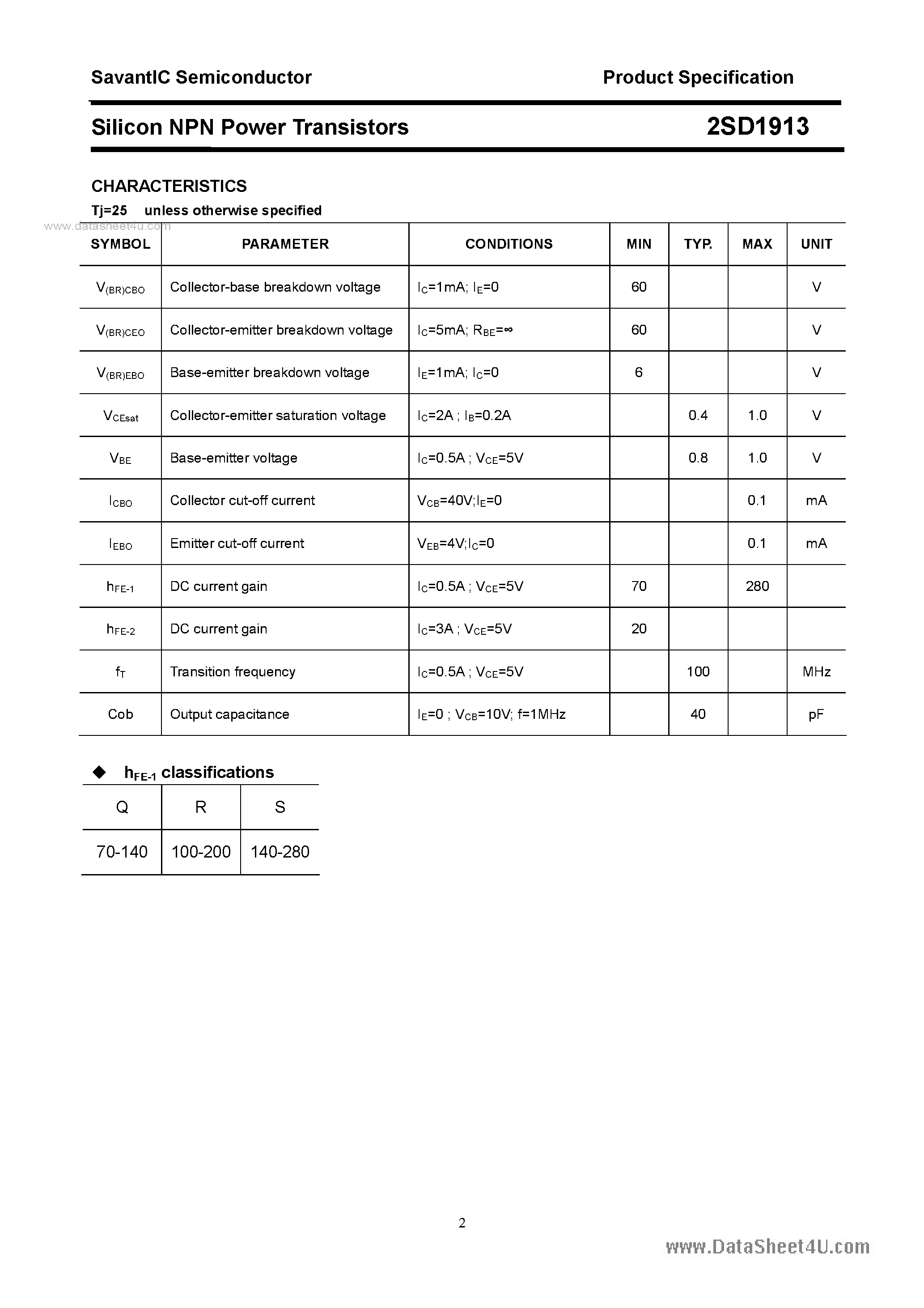 Datasheet 2SD1913 - SILICON POWER TRANSISTOR page 2