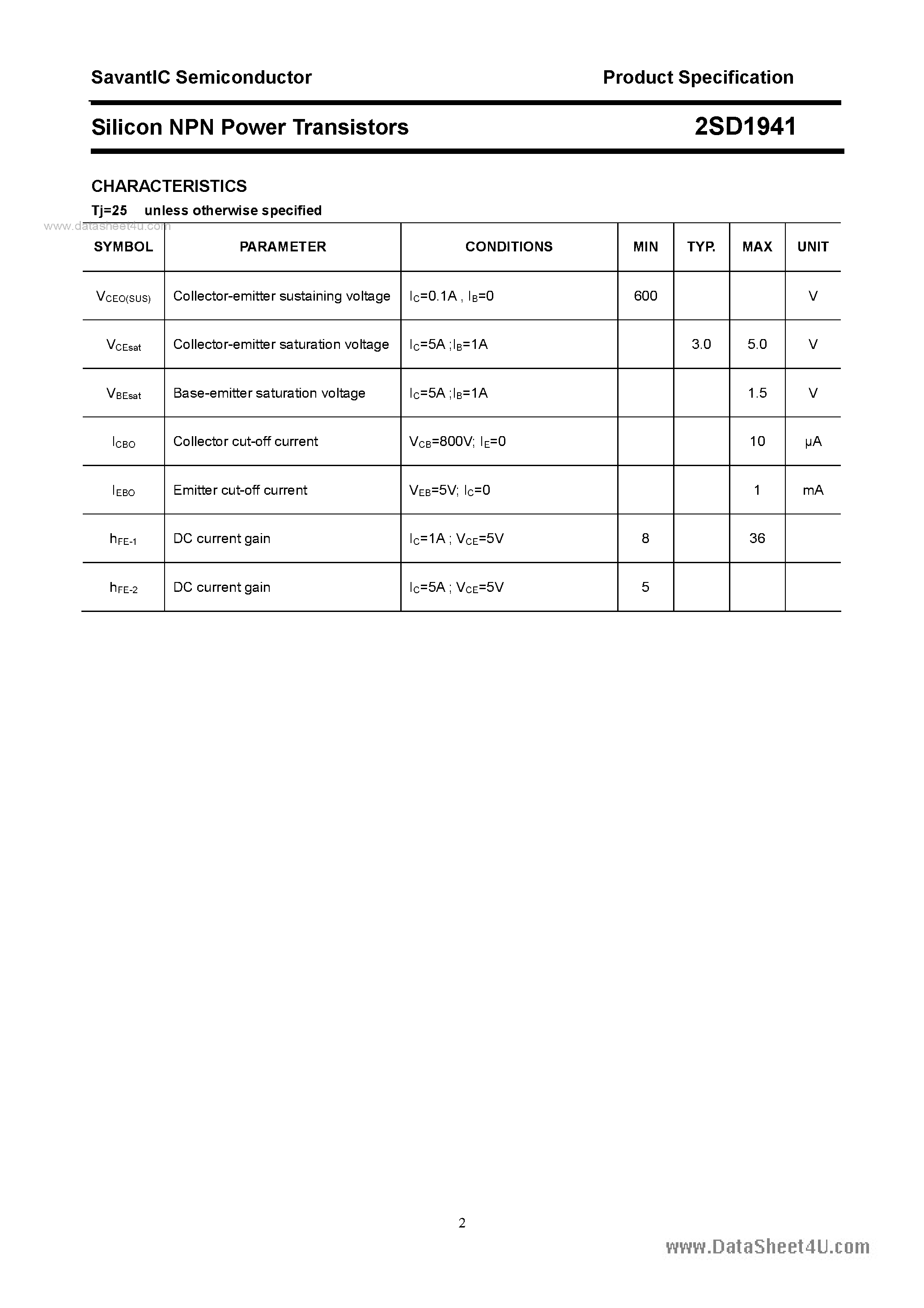 Datasheet 2SD1941 - SILICON POWER TRANSISTOR page 2