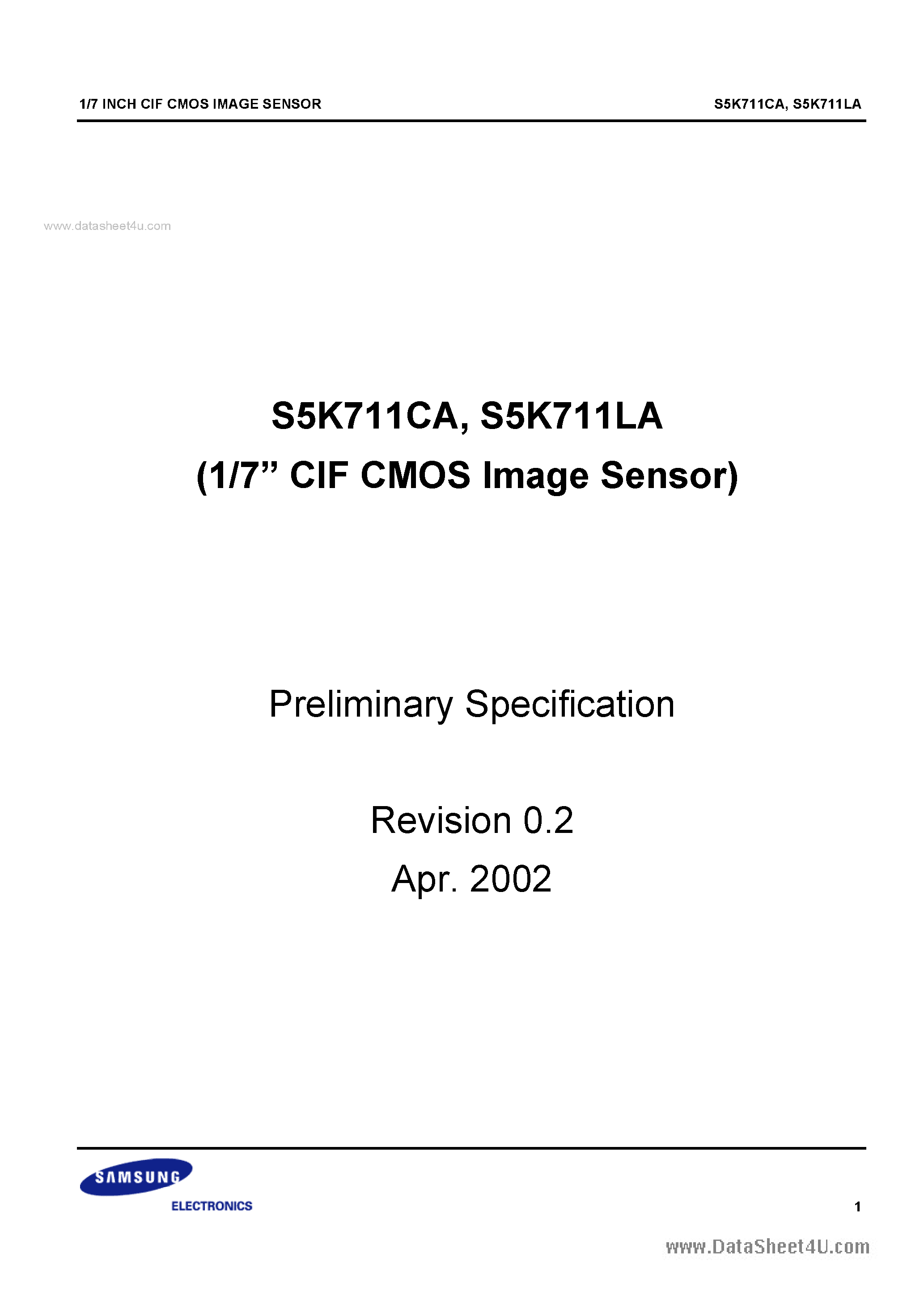 Даташит на микросхему S5K711CA страница 1 Даташит S5K711CA - 1/7 CIF CMOS Image Sensor страница 1