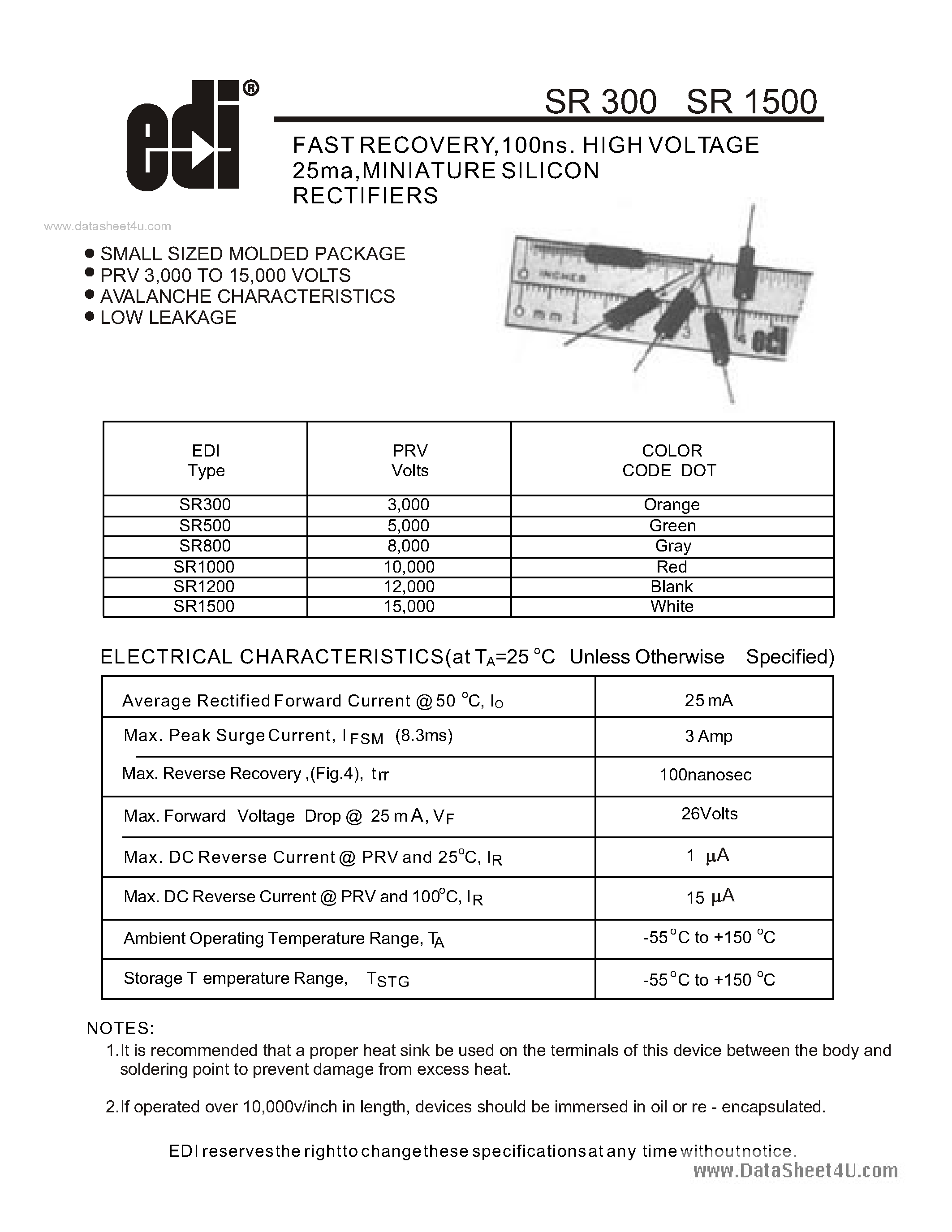 Datasheet SR300 - MINIATURE SILICON RECTIFIERS page 1