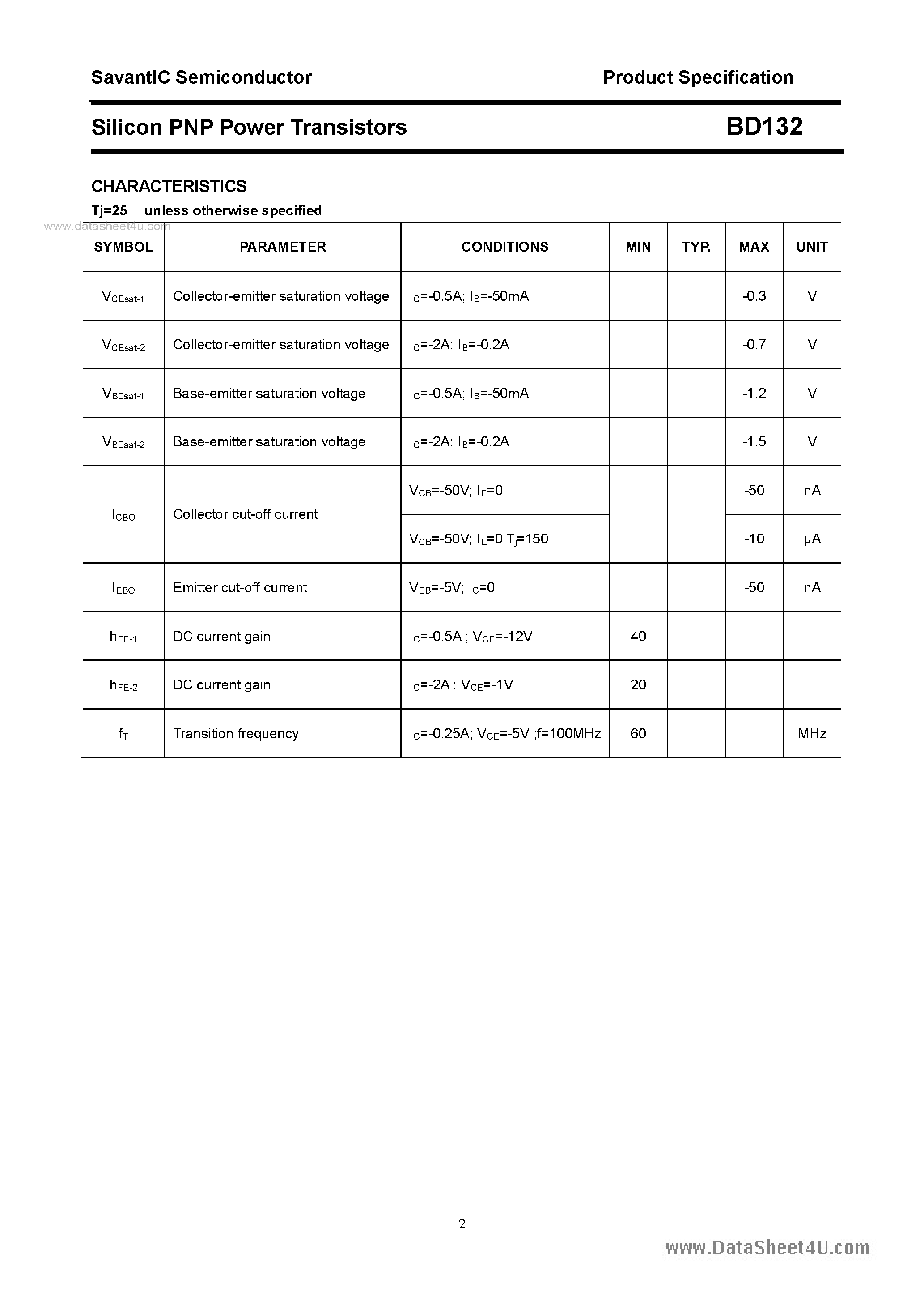 Даташит BD132 - SILICON POWER TRANSISTOR страница 2