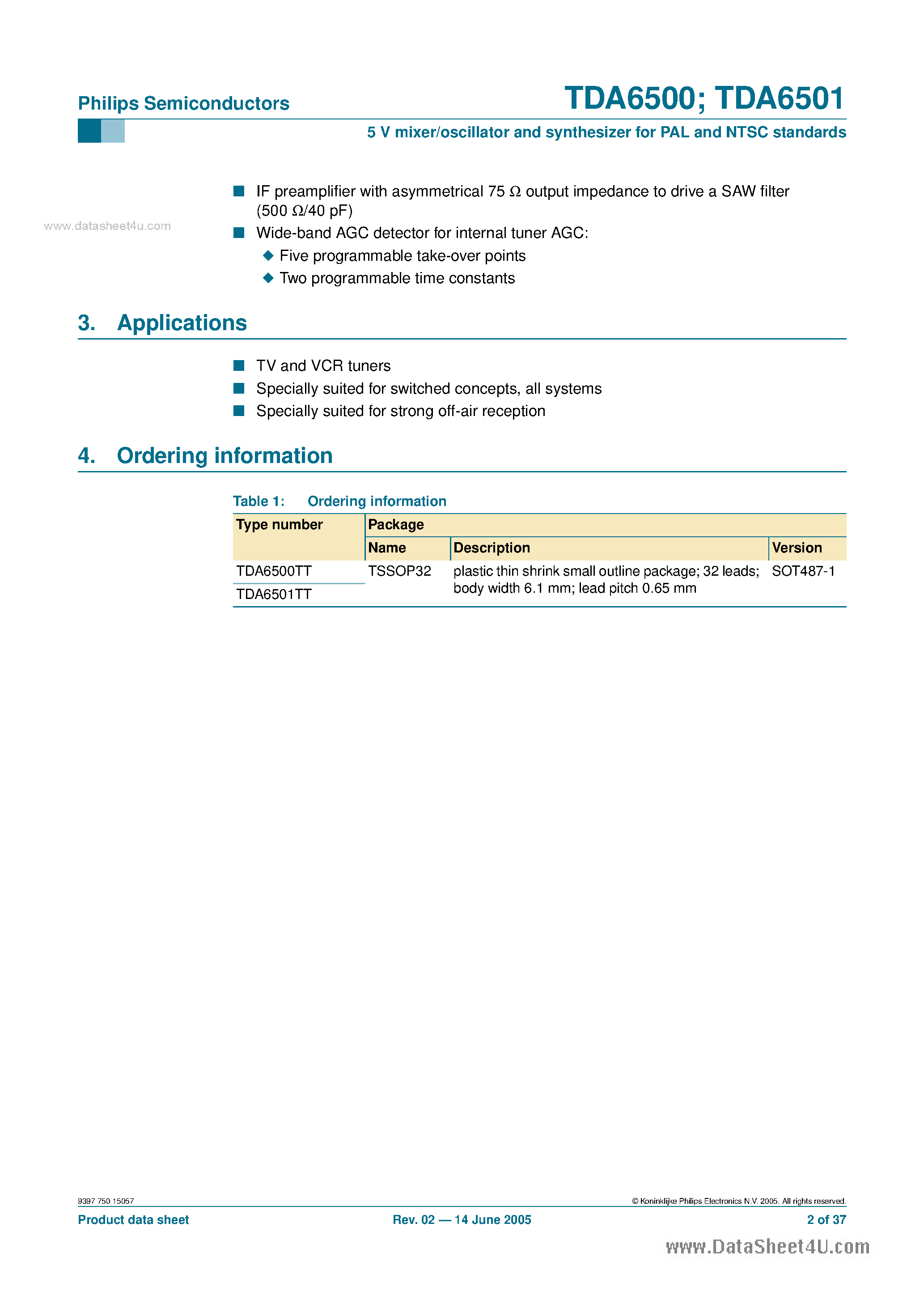 Datasheet TDA6500 - (TDA6500 / TDA6501) 5V mixer/oscillator and synthesizer page 2