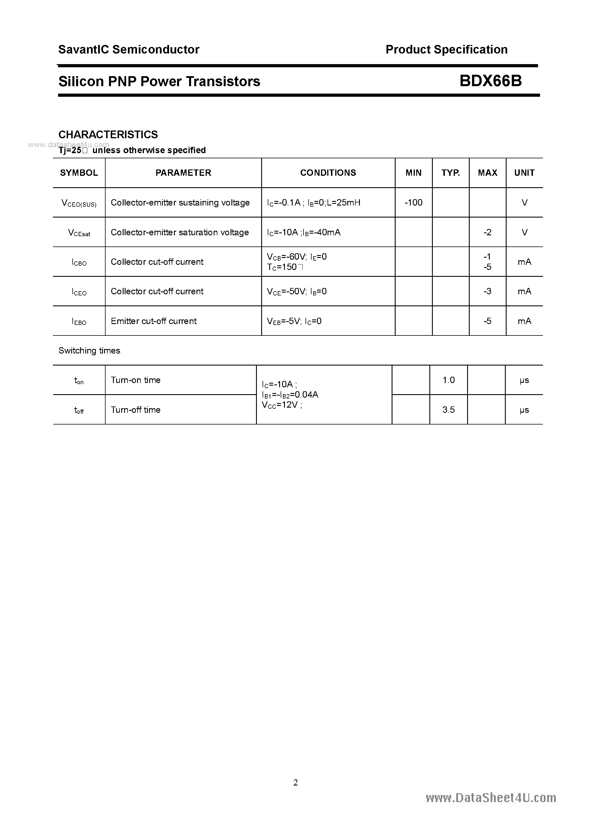 Datasheet BDX66B - SILICON POWER TRANSISTOR page 2
