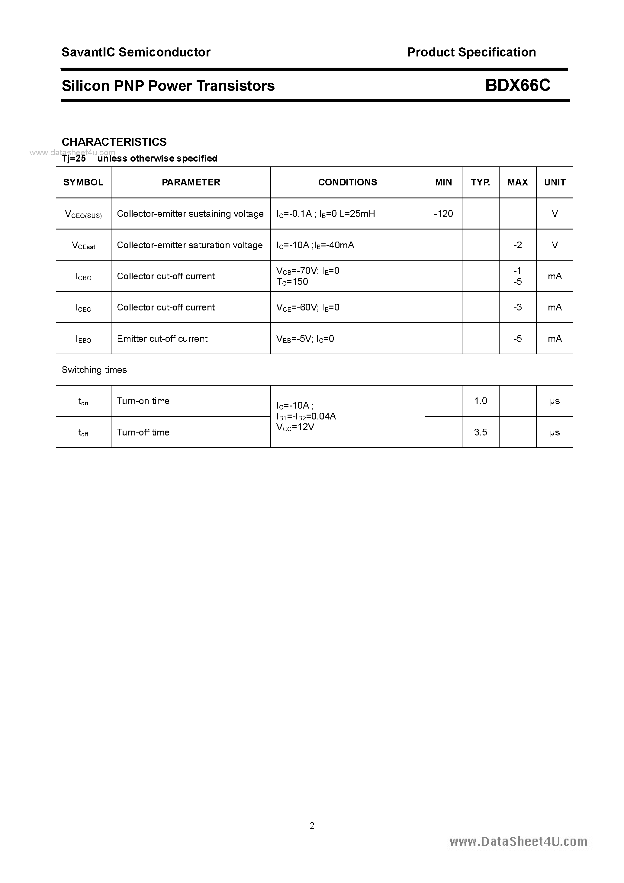Datasheet BDX66C - SILICON POWER TRANSISTOR page 2