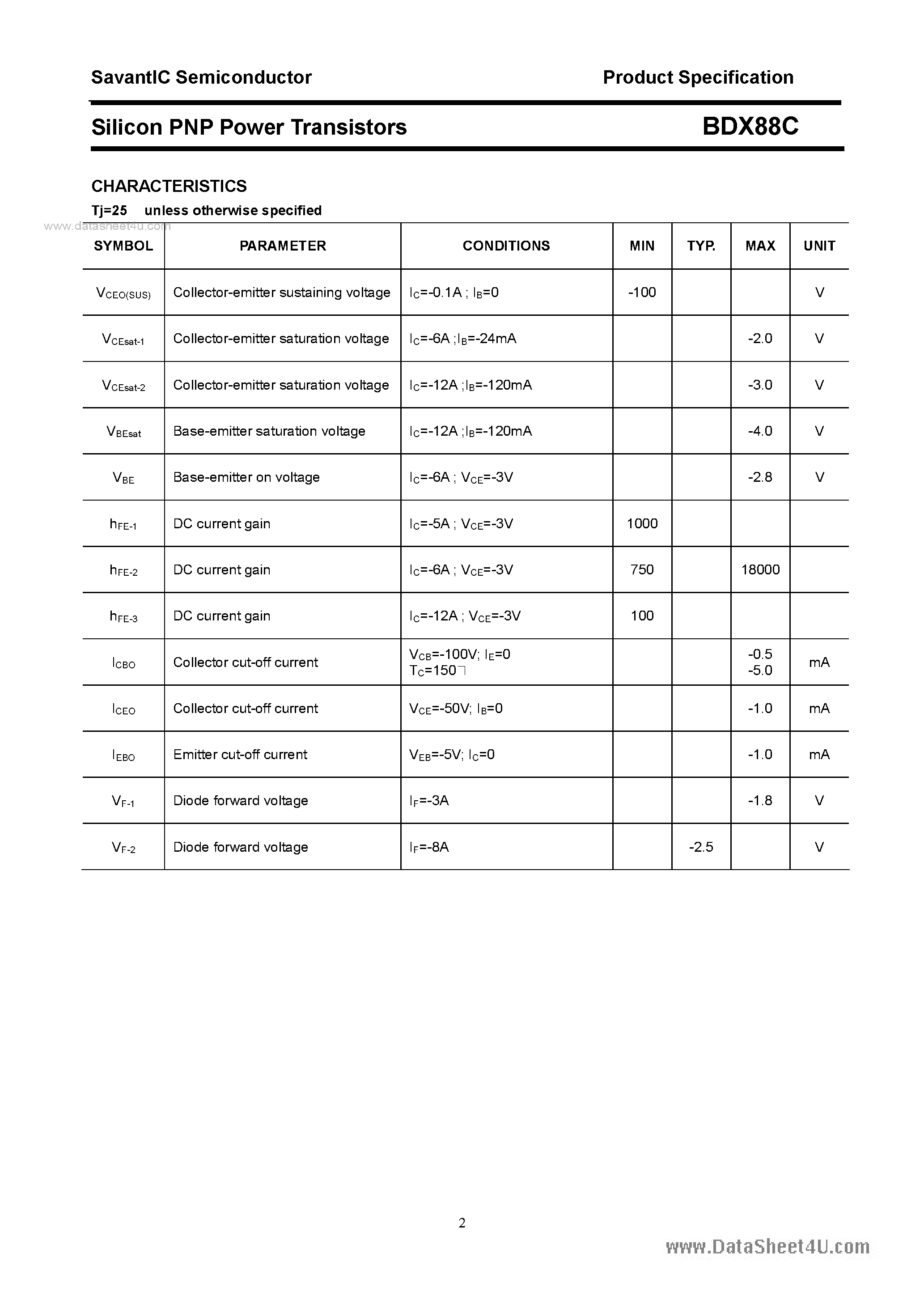 Datasheet BDX88C - SILICON POWER TRANSISTOR page 2