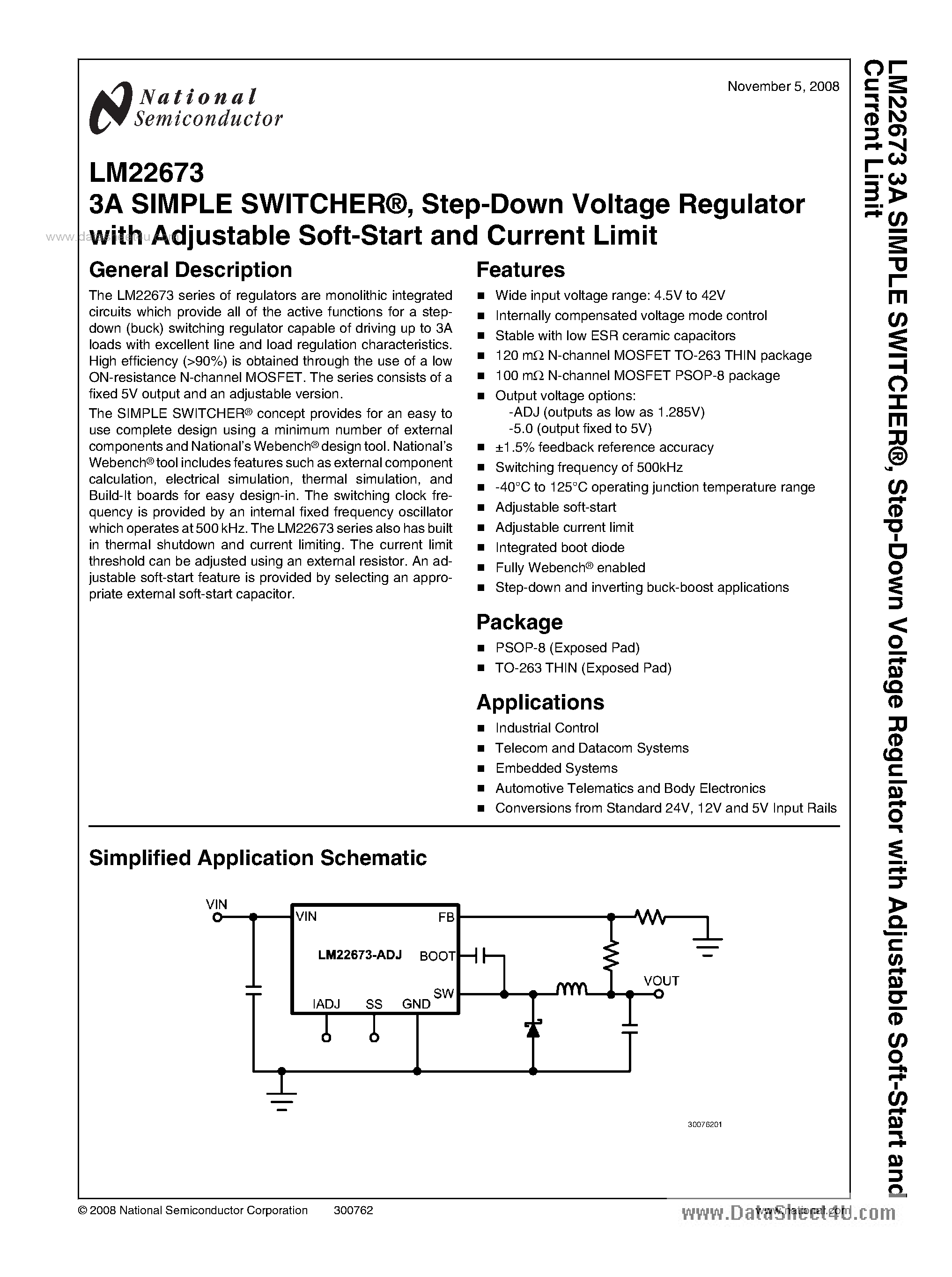 Даташит LM22673 - Step-Down Voltage Regulator страница 1