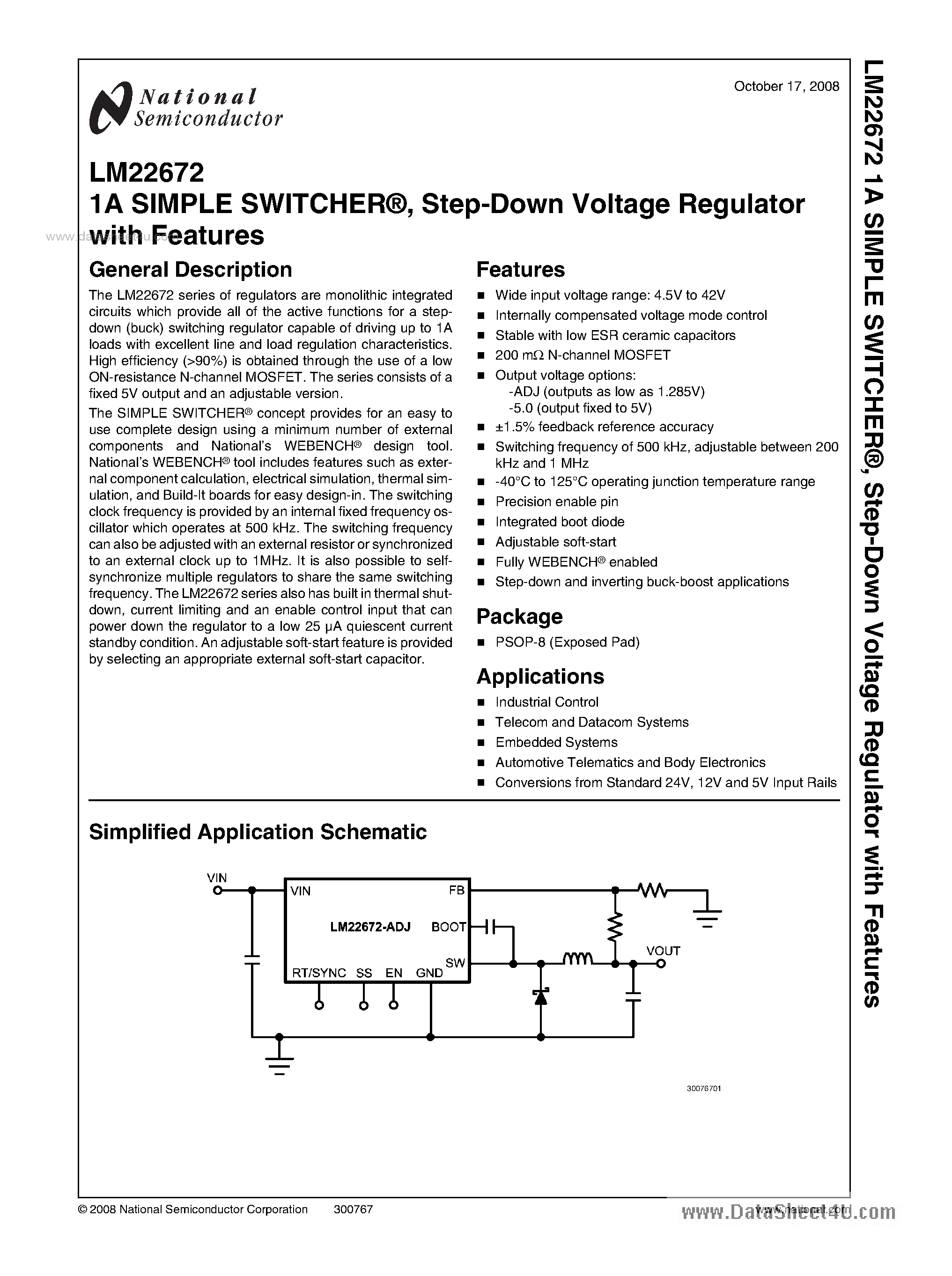 Даташит LM22672 - Step-Down Voltage Regulator страница 1