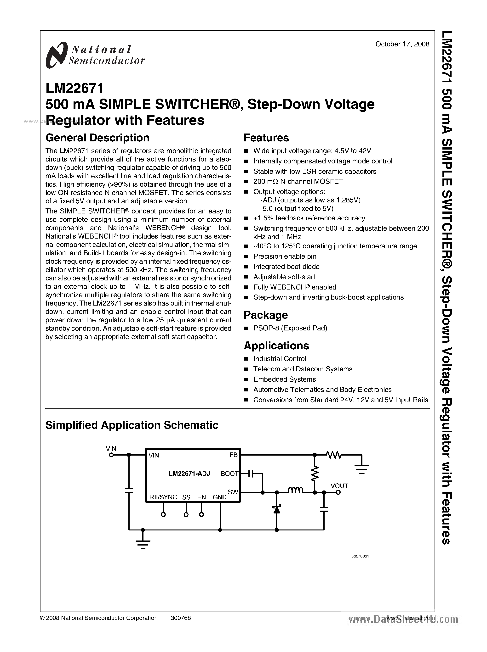 Даташит LM22671 - Step-Down Voltage Regulator страница 1
