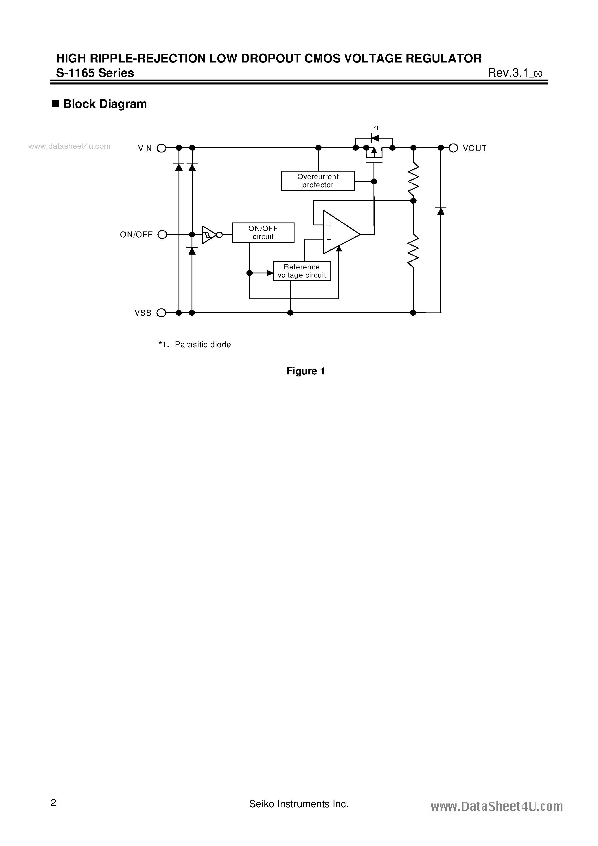 Даташит S-1165 - HIGH RIPPLE-REJECTION LOW DROPOUT CMOS VOLTAGE REGULATOR страница 2
