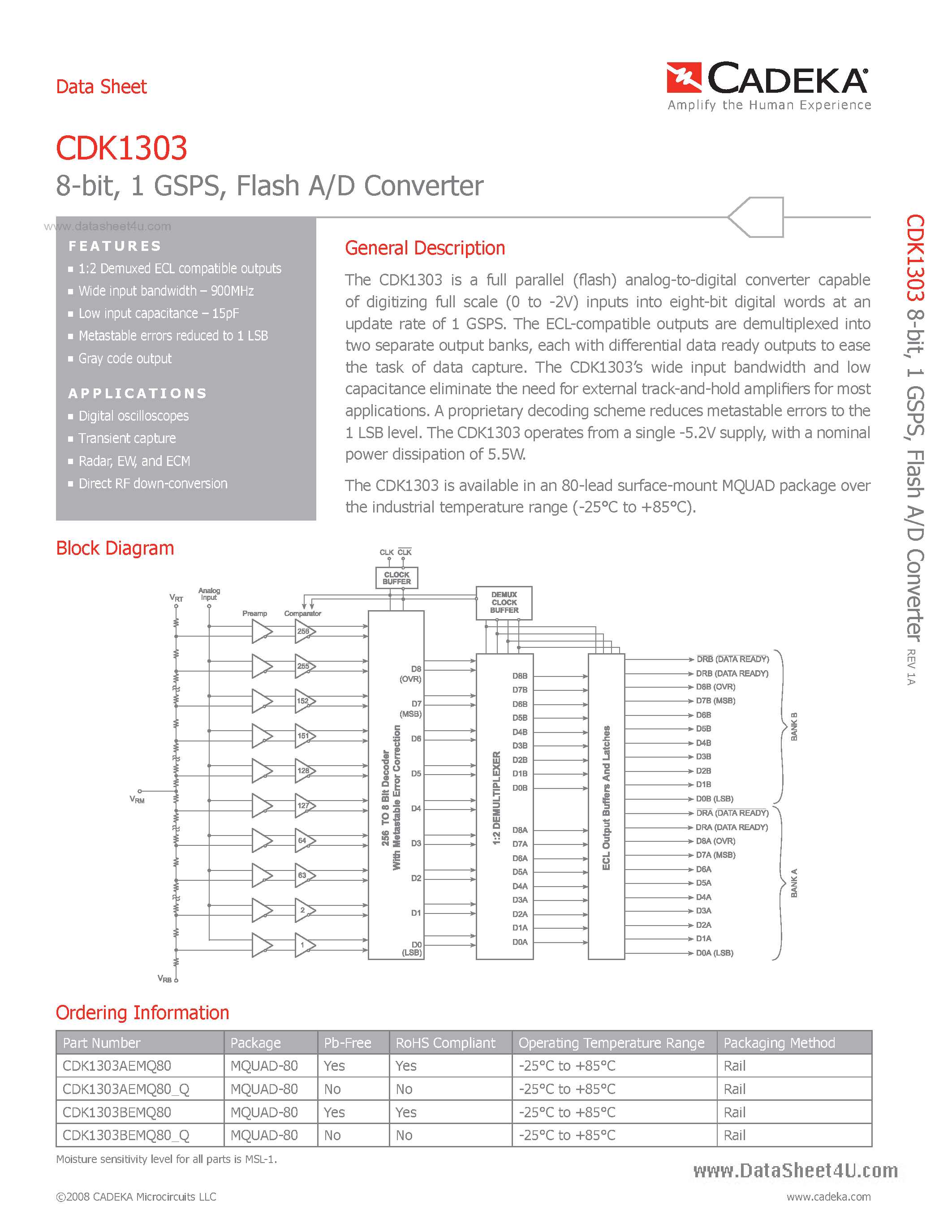 Datasheet CDK1303 - Flash A/D Converter page 1
