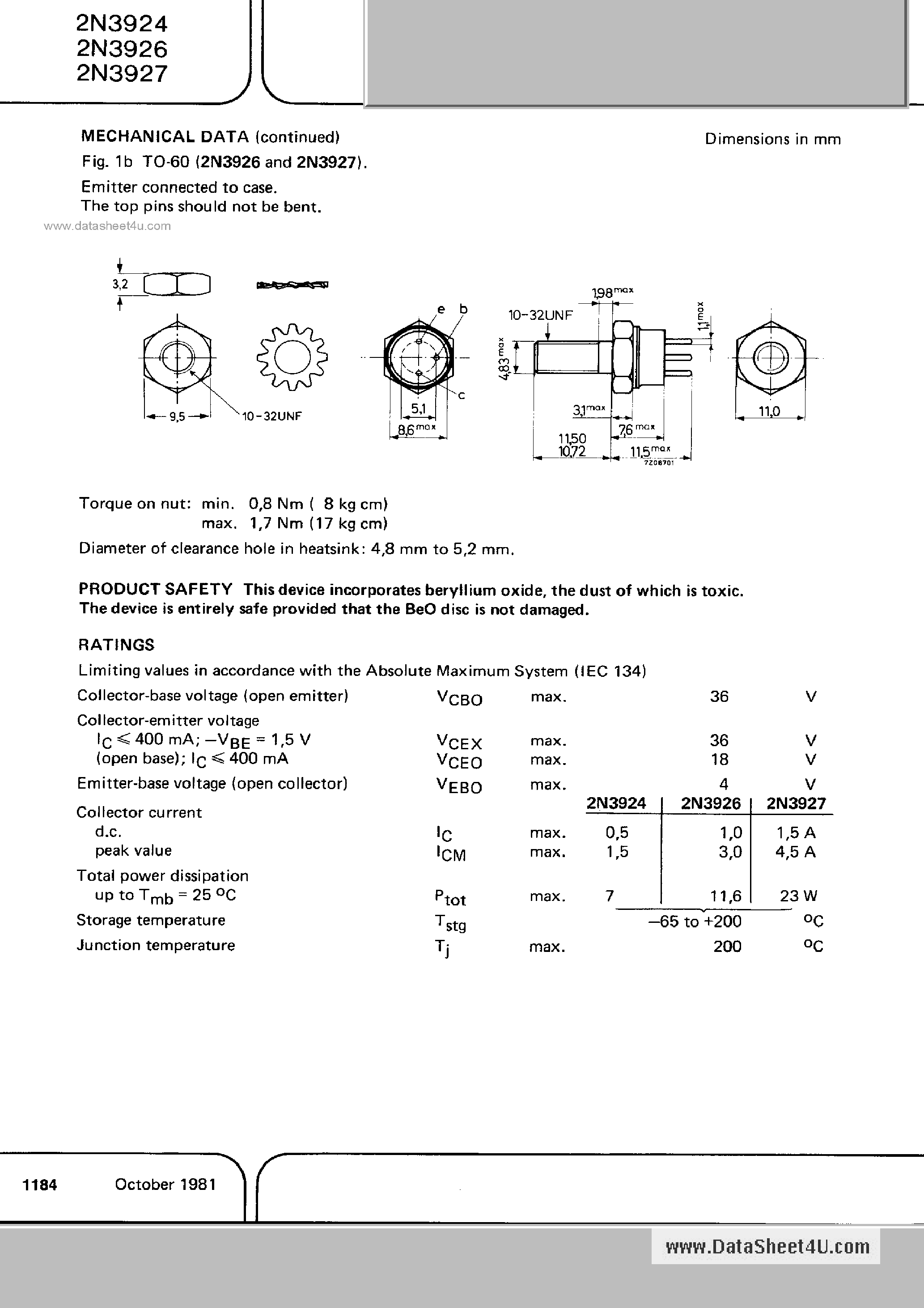 Даташит на микросхему 2N3924 страница 2 Даташит 2N3924 - (2N3924 - 2N3927) Silicon Epitaxial Planar Overlay Transistors страница 2