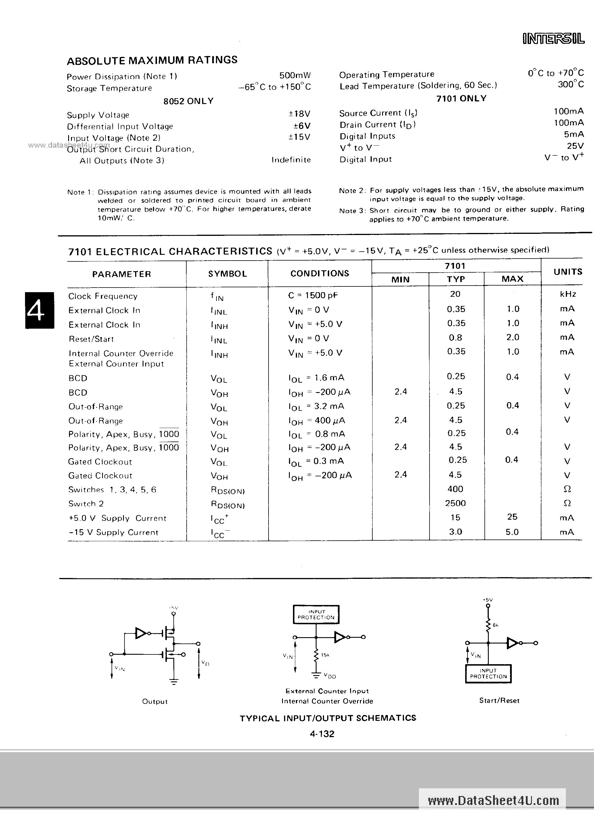Даташит ICL8052 - (ICL7101 / ICL8052) 3 1/2 Digital A/D страница 2
