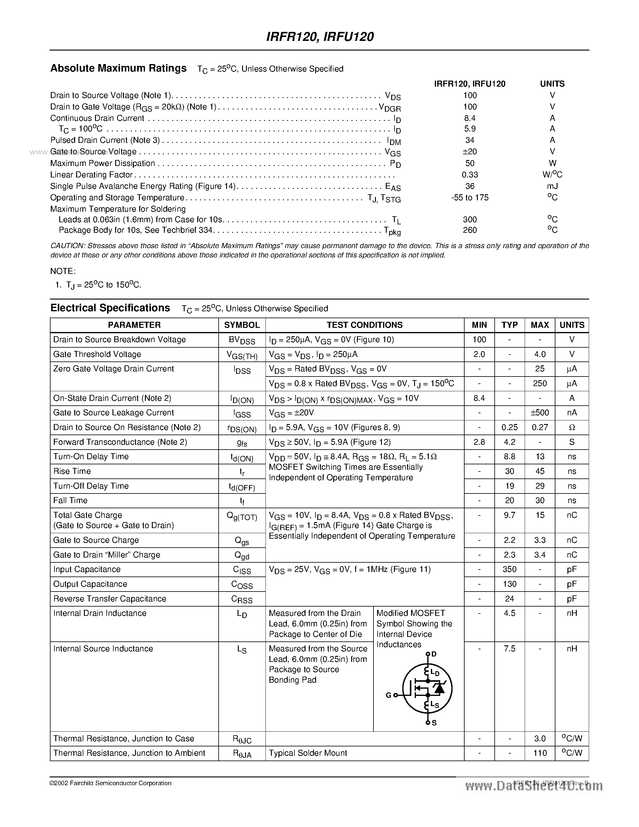 Даташит на микросхему FR120N страница 2 Даташит FR120N - Search -----> IRFR120N страница 2