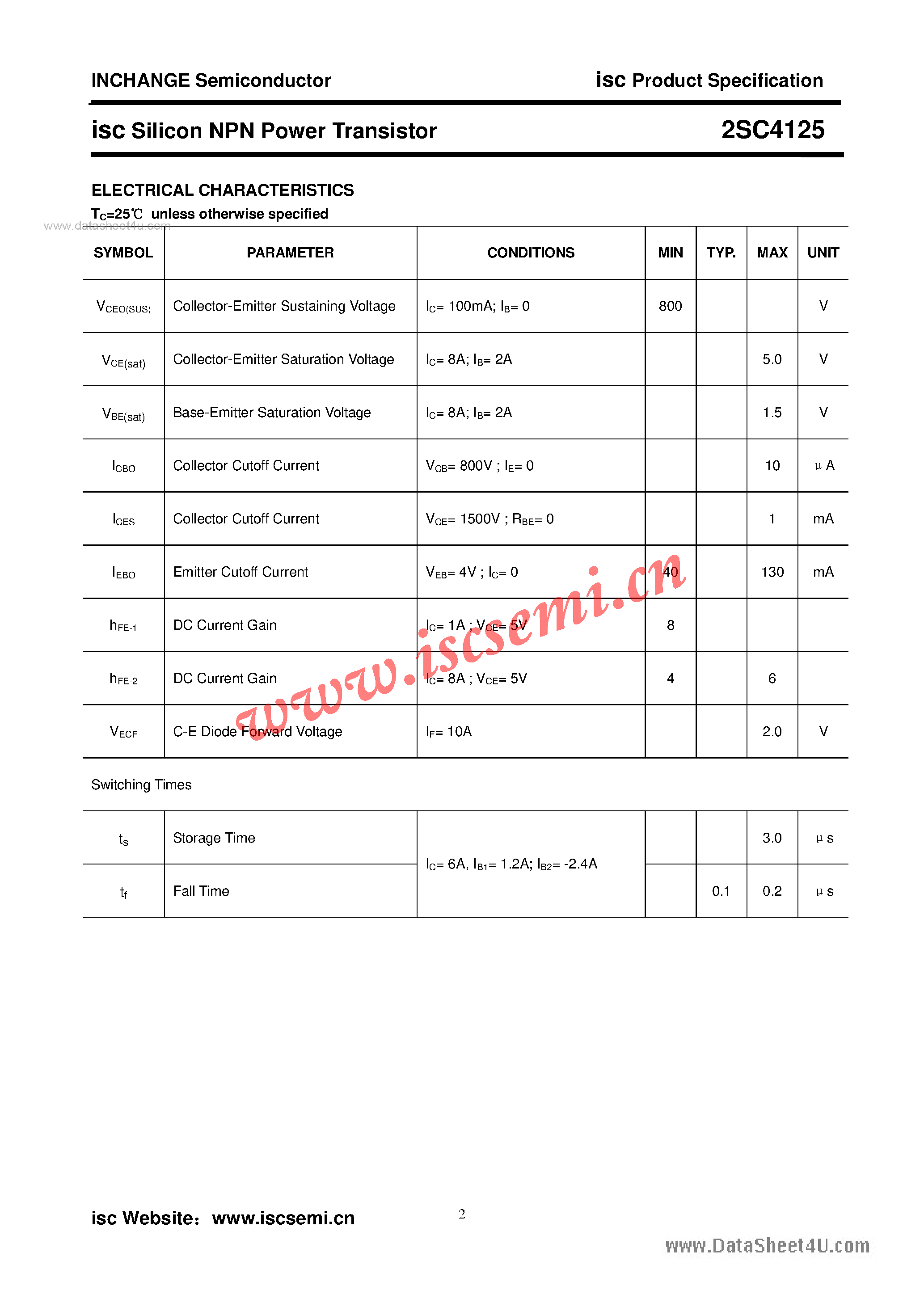 Datasheet 2SC4125 - Silicon NPN Power Transistor page 2