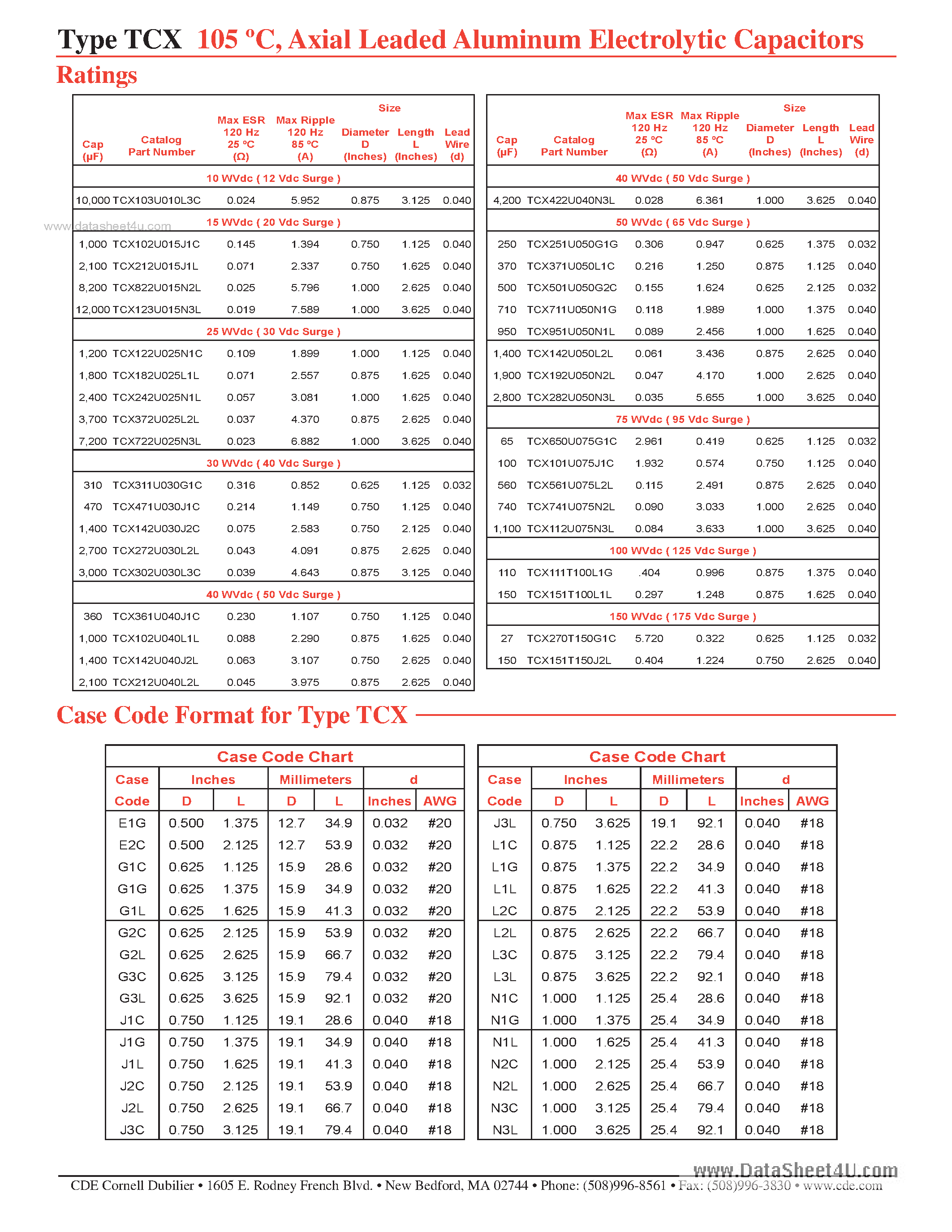 Datasheet TCX101U075J1C - Axial Leaded Aluminum Electrolytic Capacitors Extended Life Computer Grade Capacitor page 2