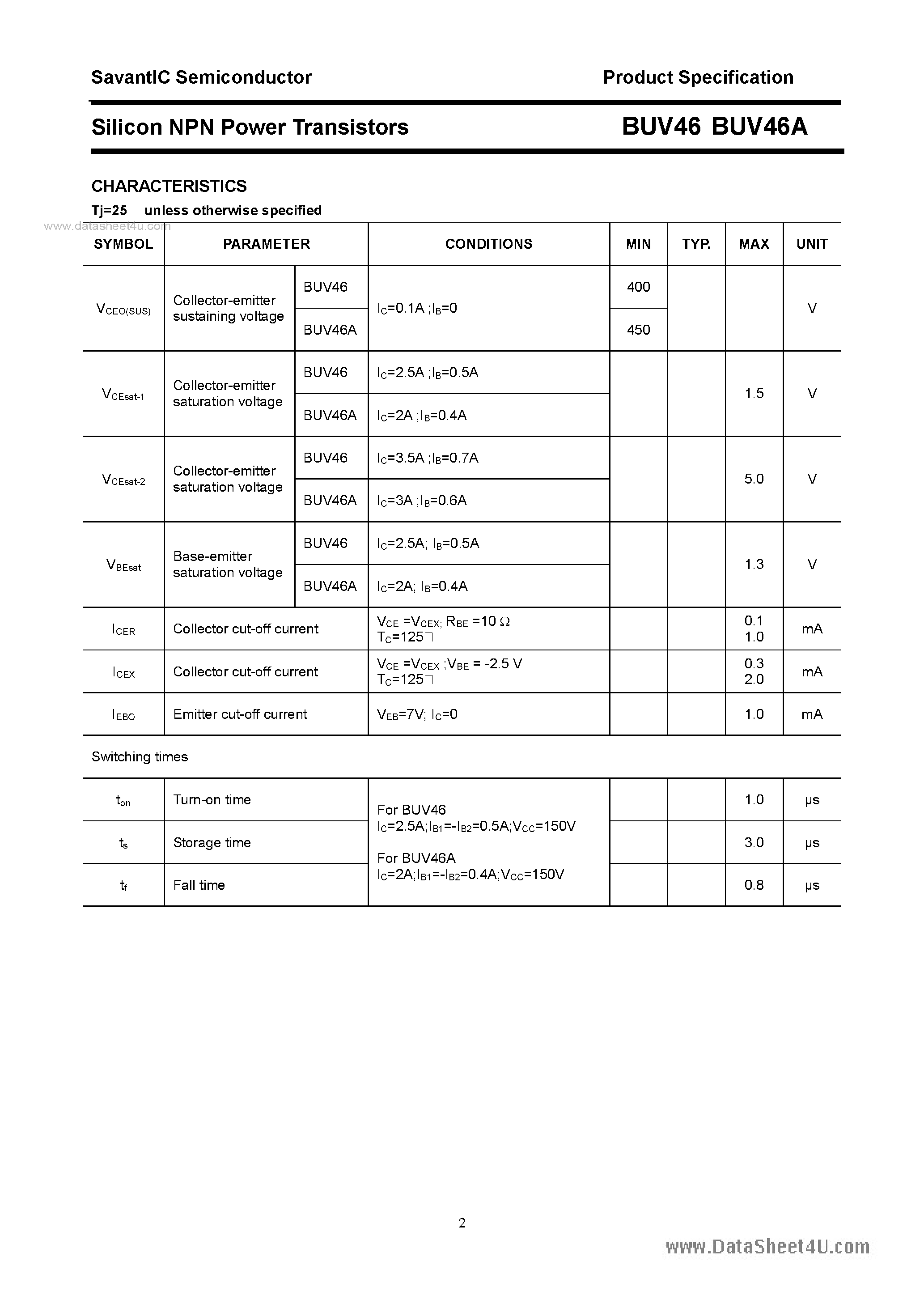 Даташит BUV46 - SILICON POWER TRANSISTOR страница 2