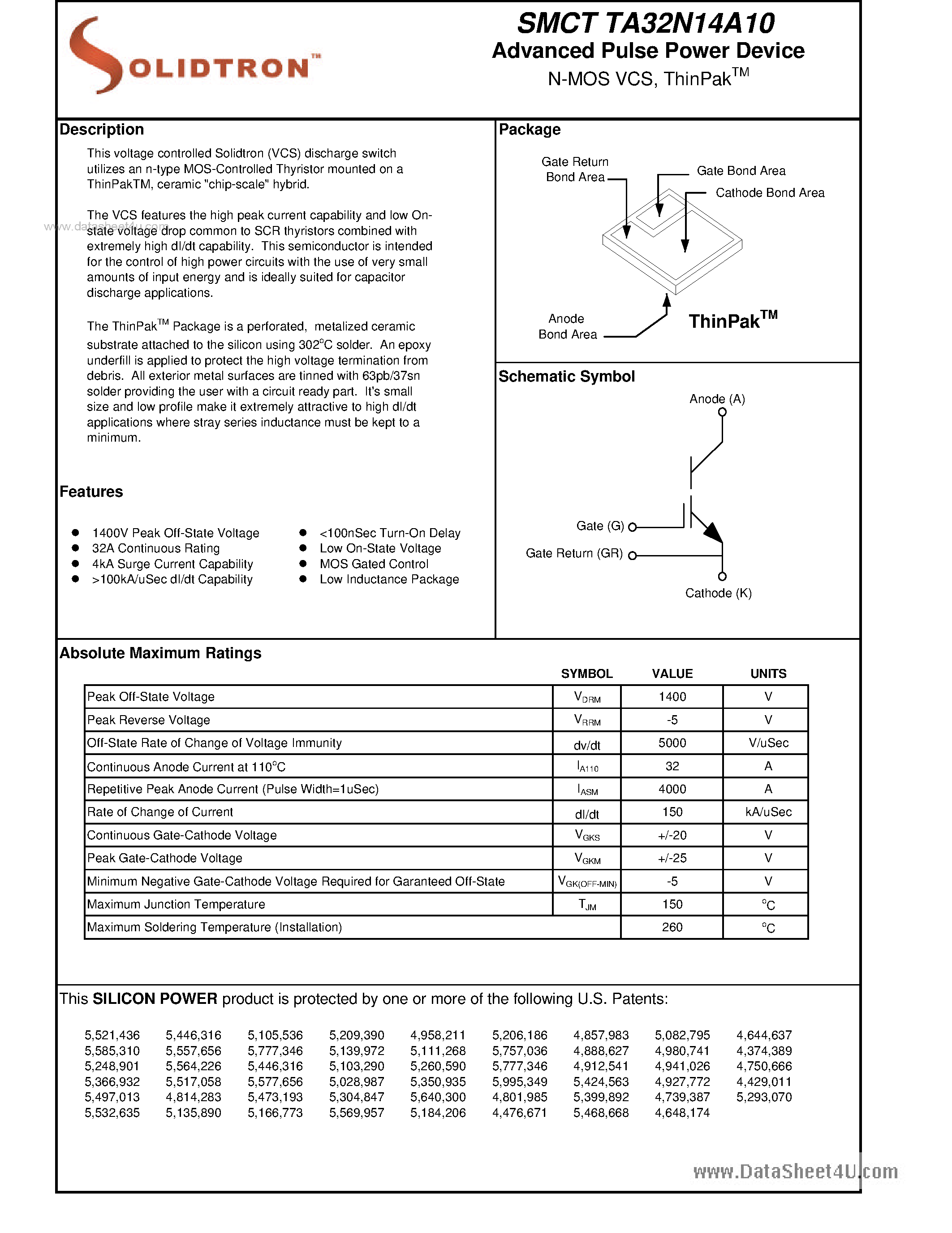 Даташит SMCTTA32N14A10 - Advanced Pulse Power Device N-MOS VCS страница 1