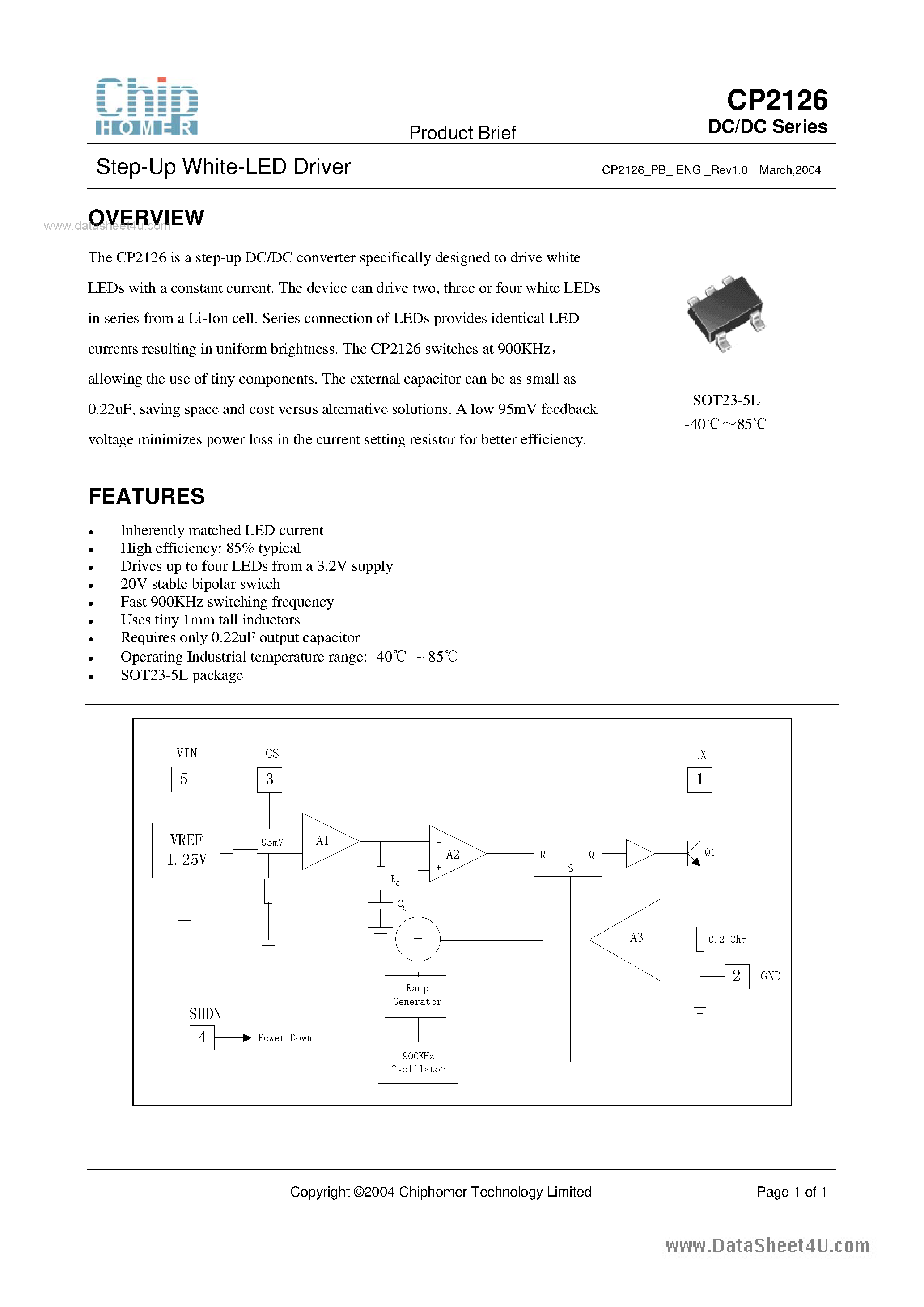 Даташит на микросхему CP2126 страница 1 Даташит CP2126 - White LED Step-up Converter страница 1