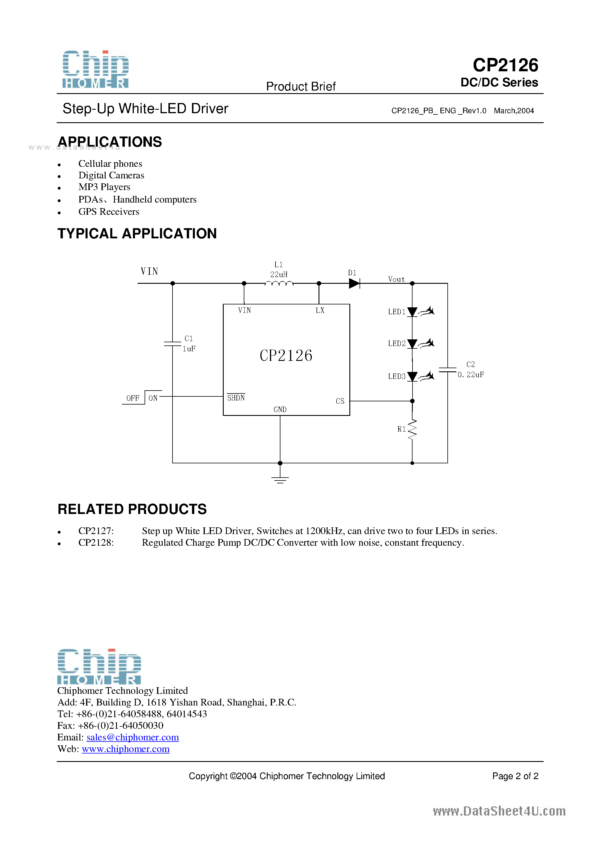 Даташит на микросхему CP2126 страница 2 Даташит CP2126 - White LED Step-up Converter страница 2