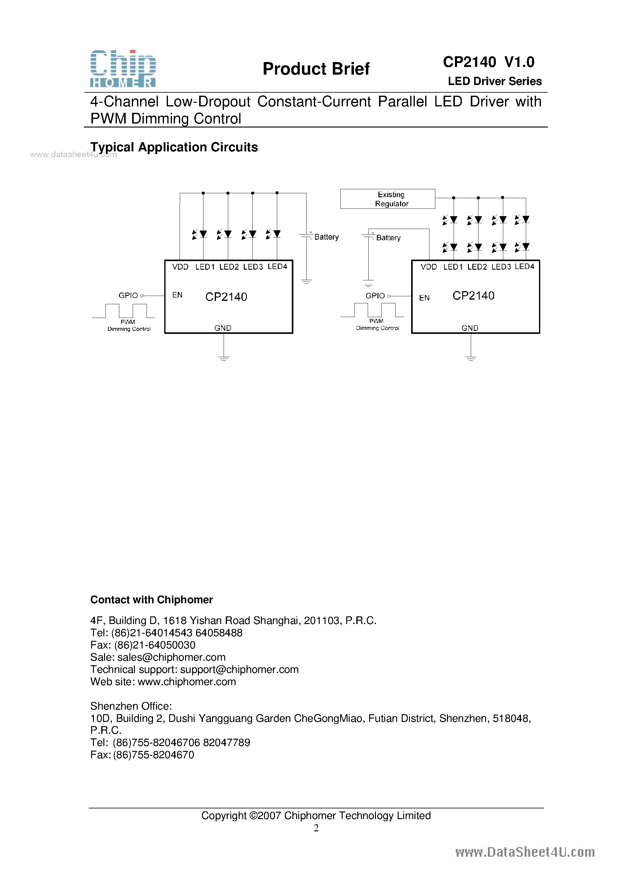 Datasheet CP2140 - 4-Channel Low-Dropout Constant-Current Parallel LED Driver page 2