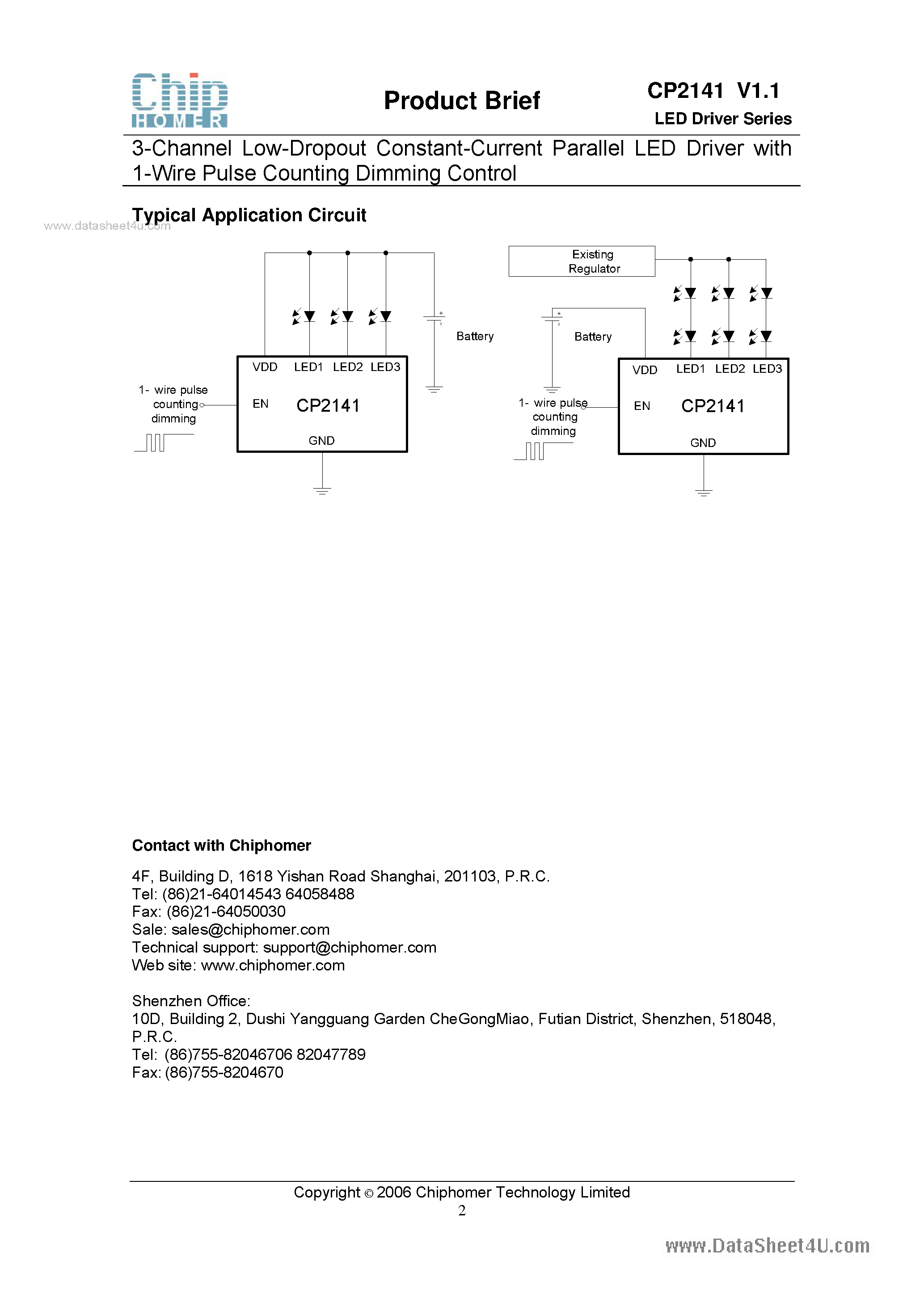 Datasheet CP2141 - 3-Channel Low-Dropout Constant-Current Parallel LED Driver page 2