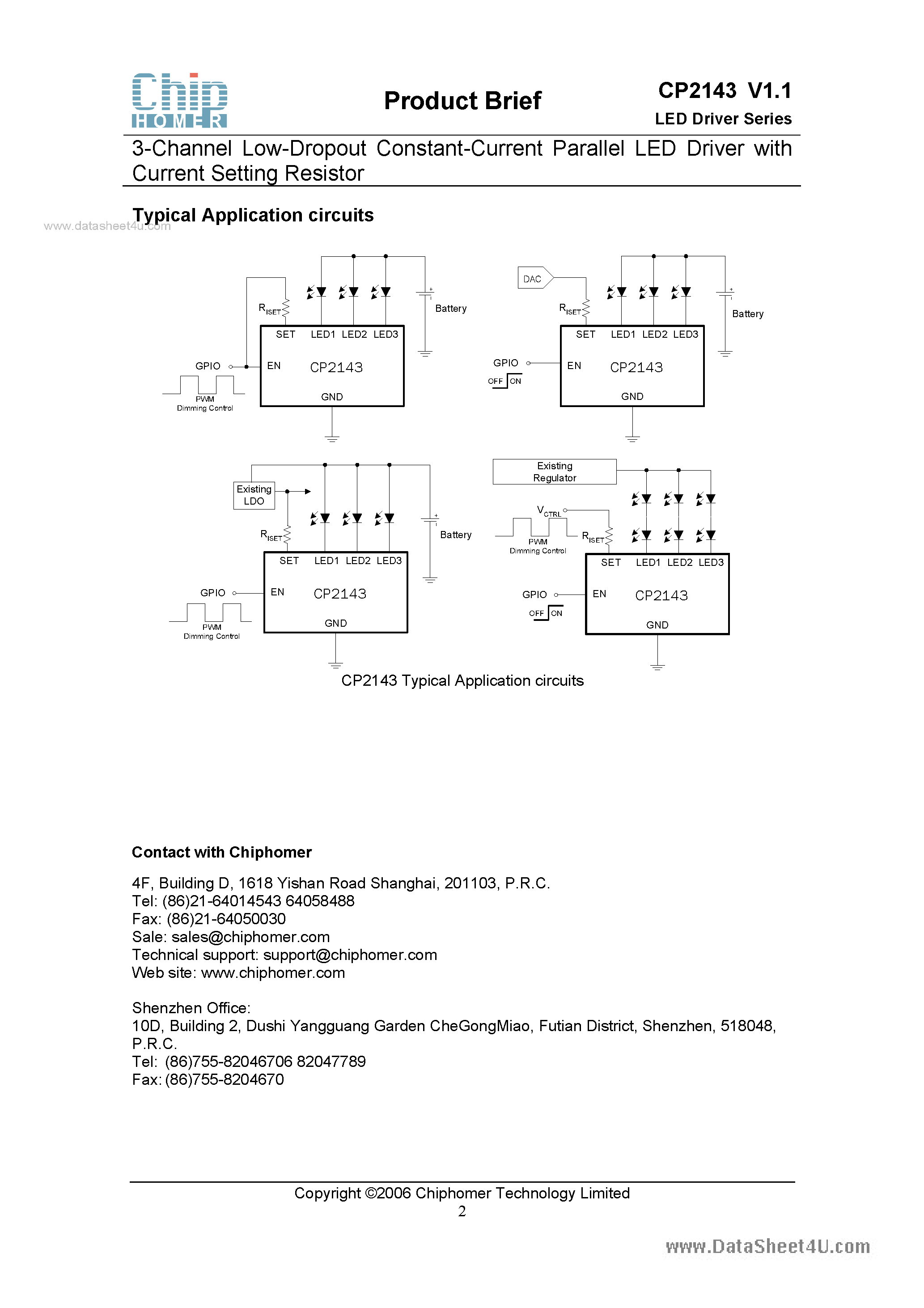 Datasheet CP2143 page 2 Datasheet CP2143 - 3-Channel Low-Dropout Constant-Current Parallel LED Driver page 2