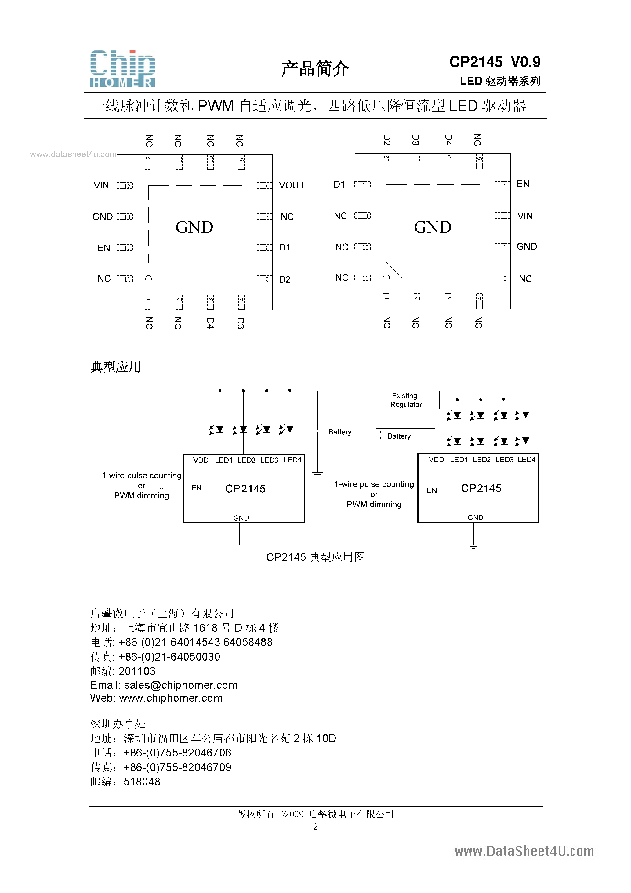 Datasheet CP2145 - 4-Channel Low-Dropout Constant-Current Parallel LED Driver page 2