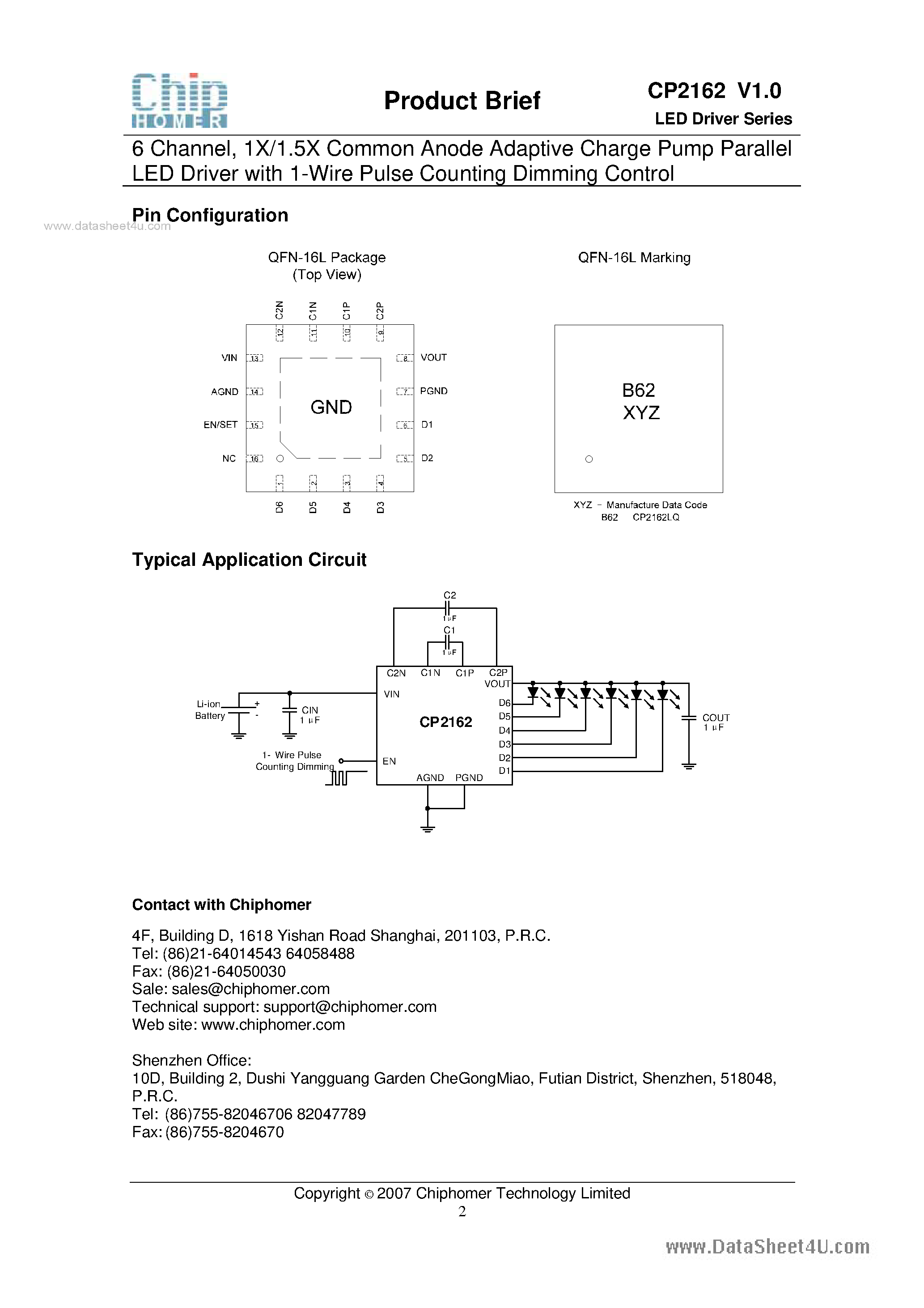 Даташит на микросхему CP2162 страница 2 Даташит CP2162 - 1X/1.5X Common Anode Adaptive Charge Pump Parallel LED Driver страница 2
