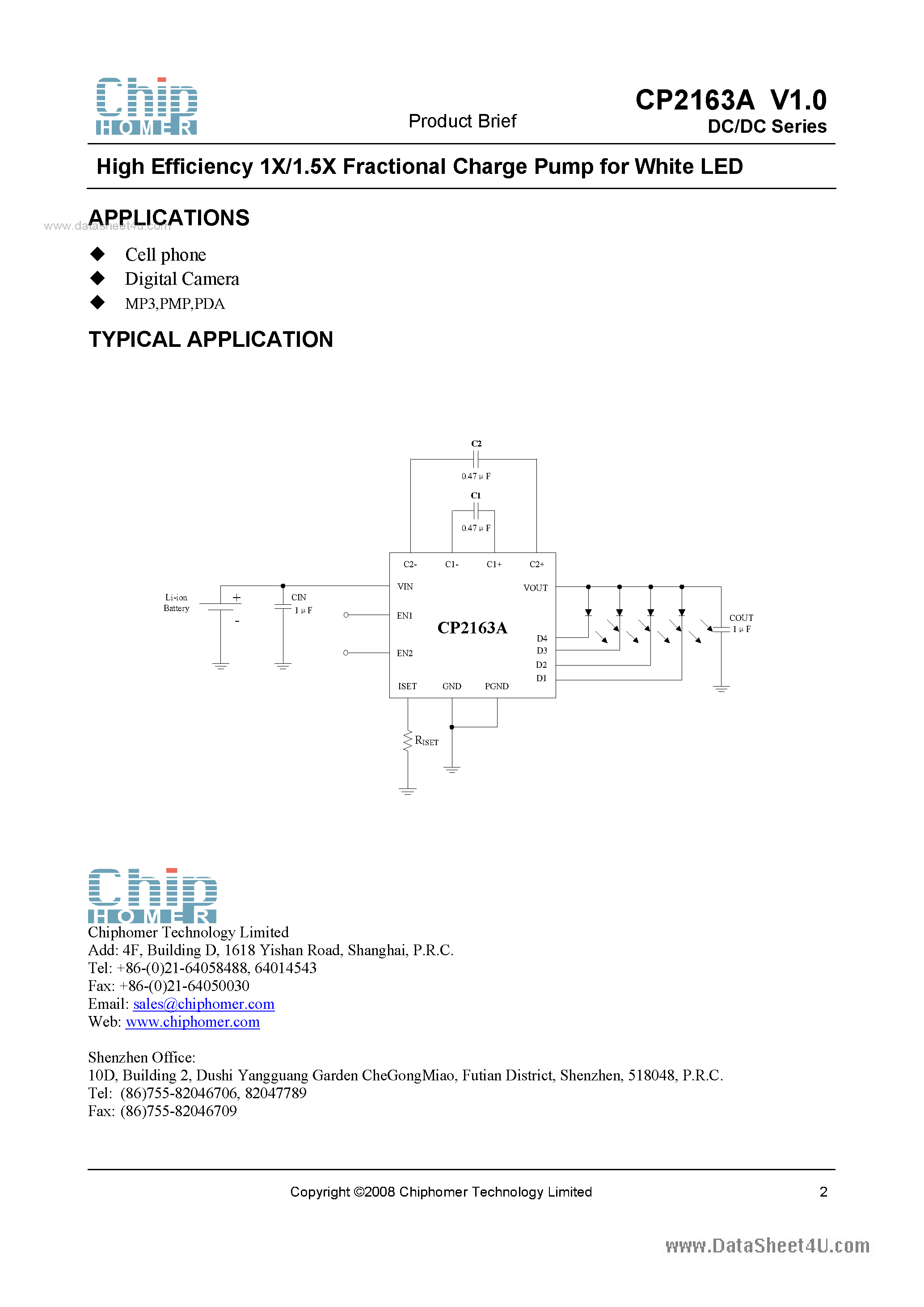 Даташит CP2163A - High Efficiency 1X/1.5X Fractional Charge Pump страница 2