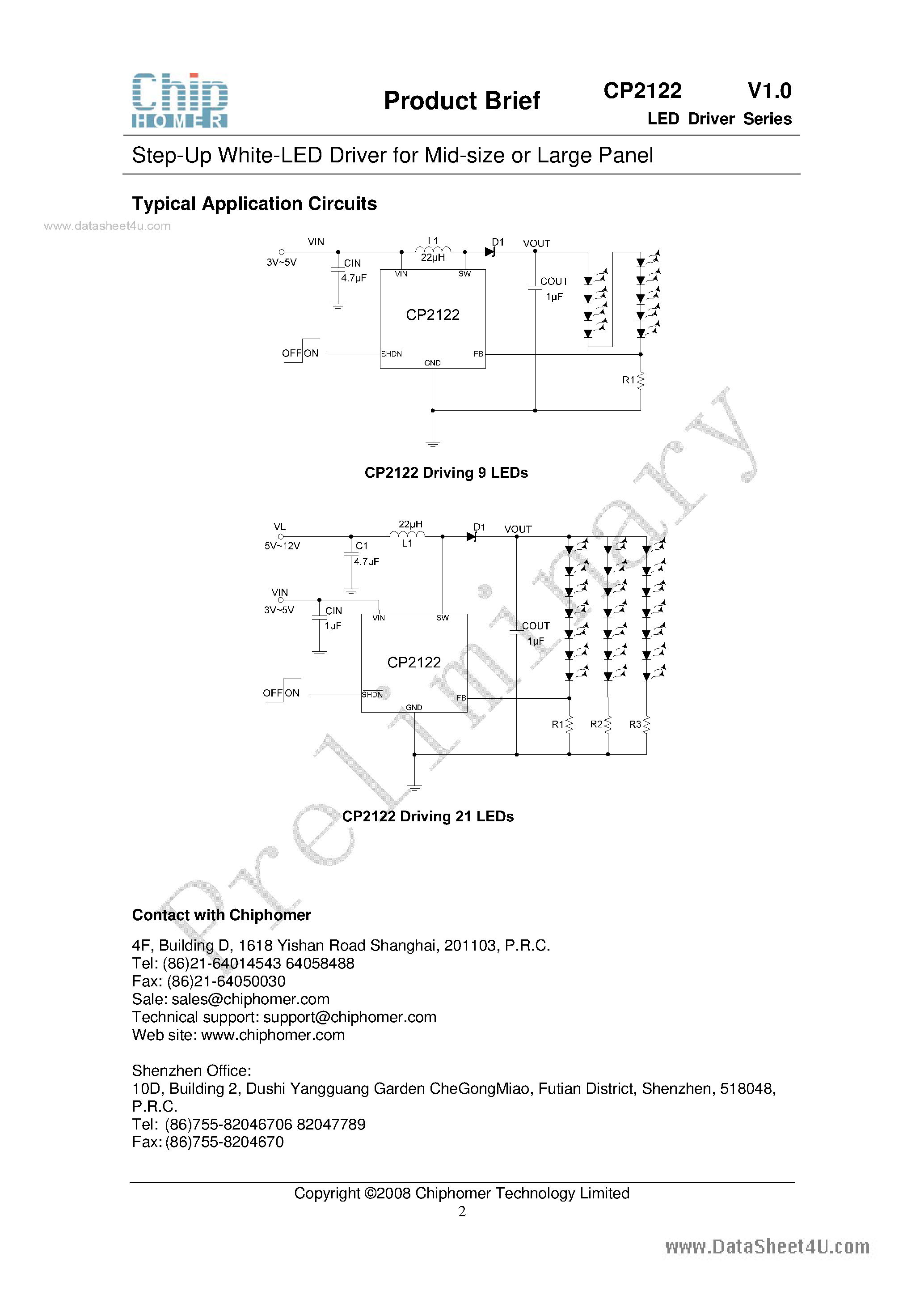 Даташит на микросхему CP2122 страница 2 Даташит CP2122 - Step-Up White-LED Driver страница 2