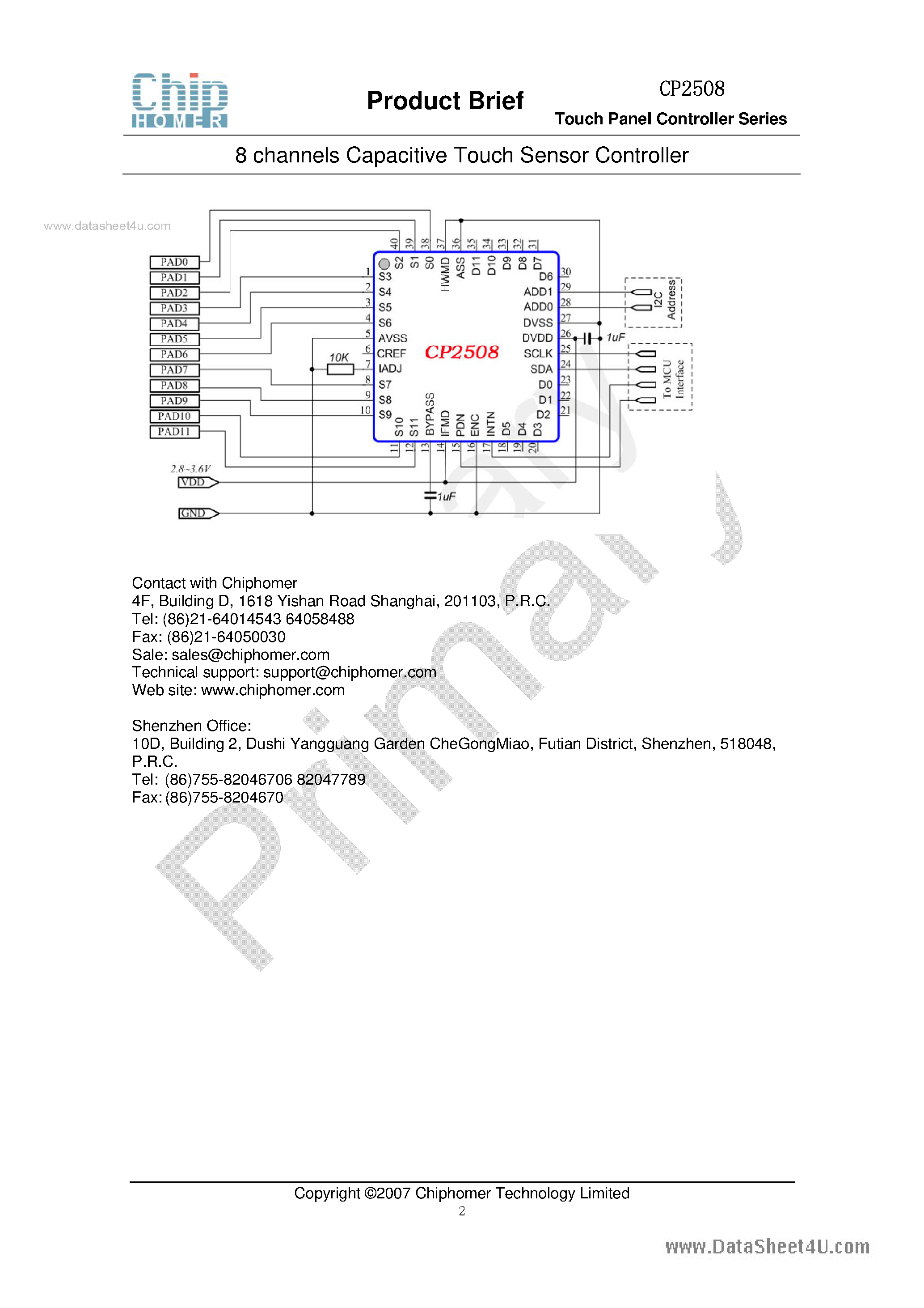 Даташит на микросхему CP2508 страница 2 Даташит CP2508 - 8 channels Capacitive Touch Sensor Controller страница 2
