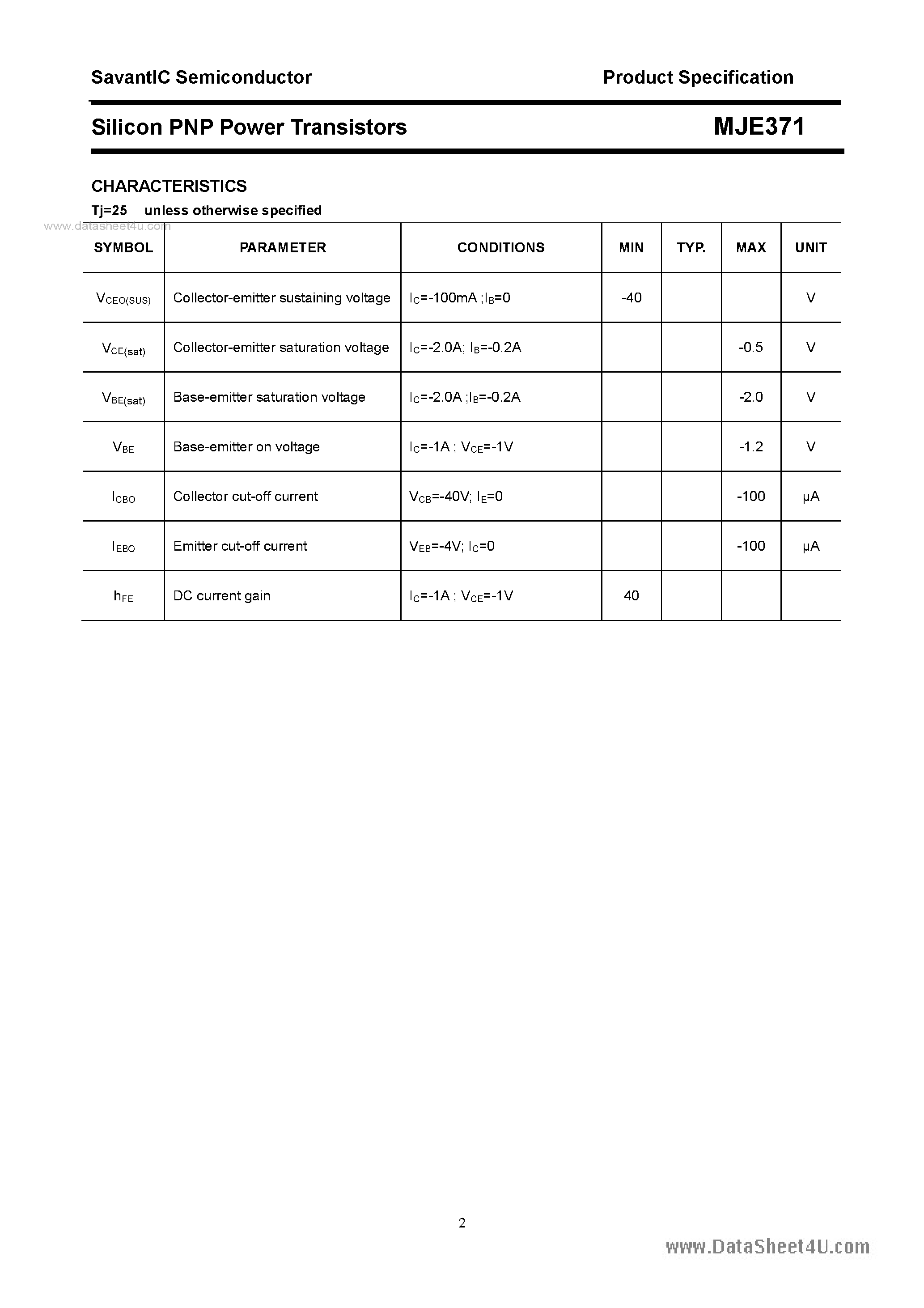 Datasheet MJE371 - SILICON POWER TRANSISTOR page 2