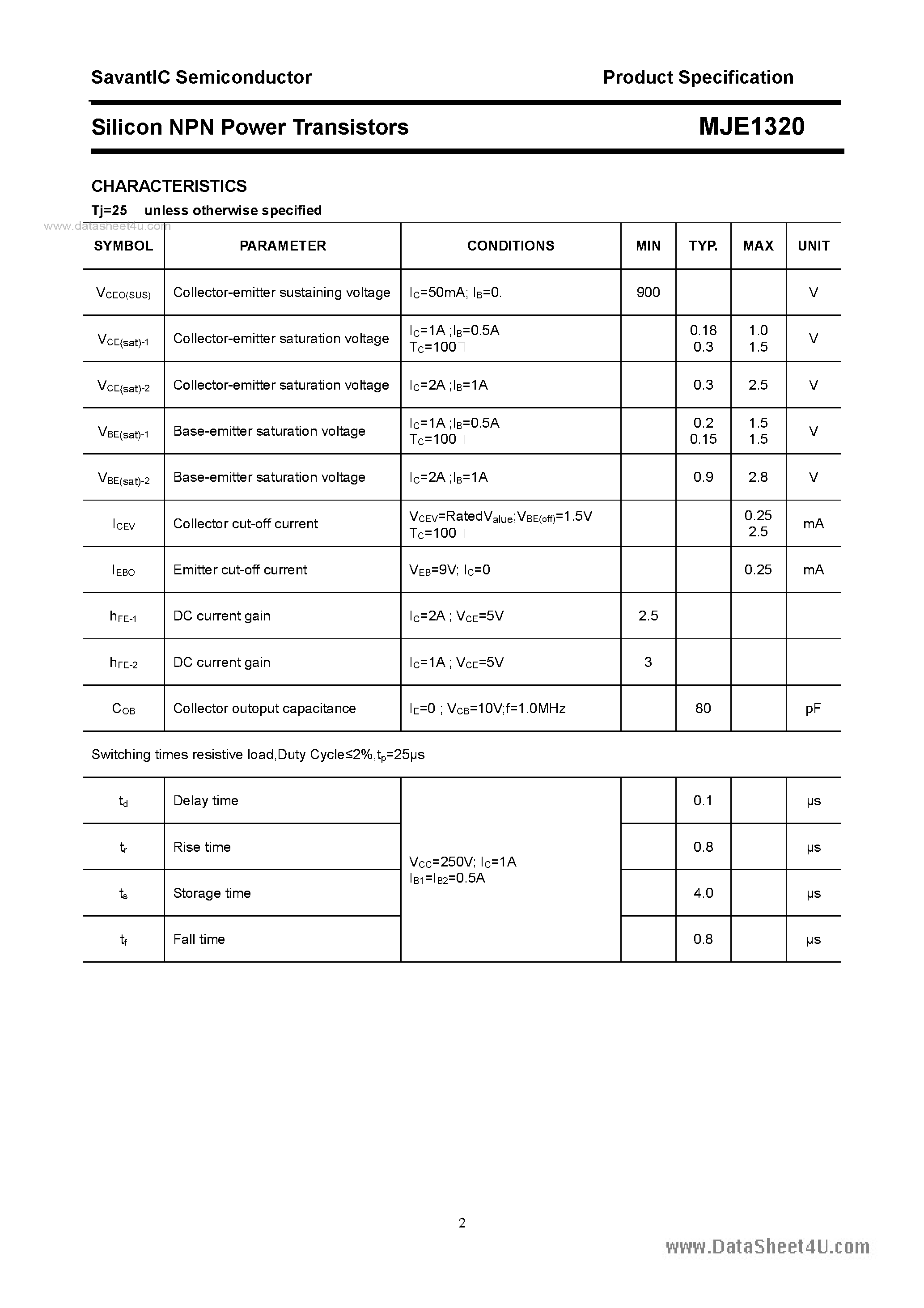 Datasheet MJE1320 - SILICON POWER TRANSISTOR page 2