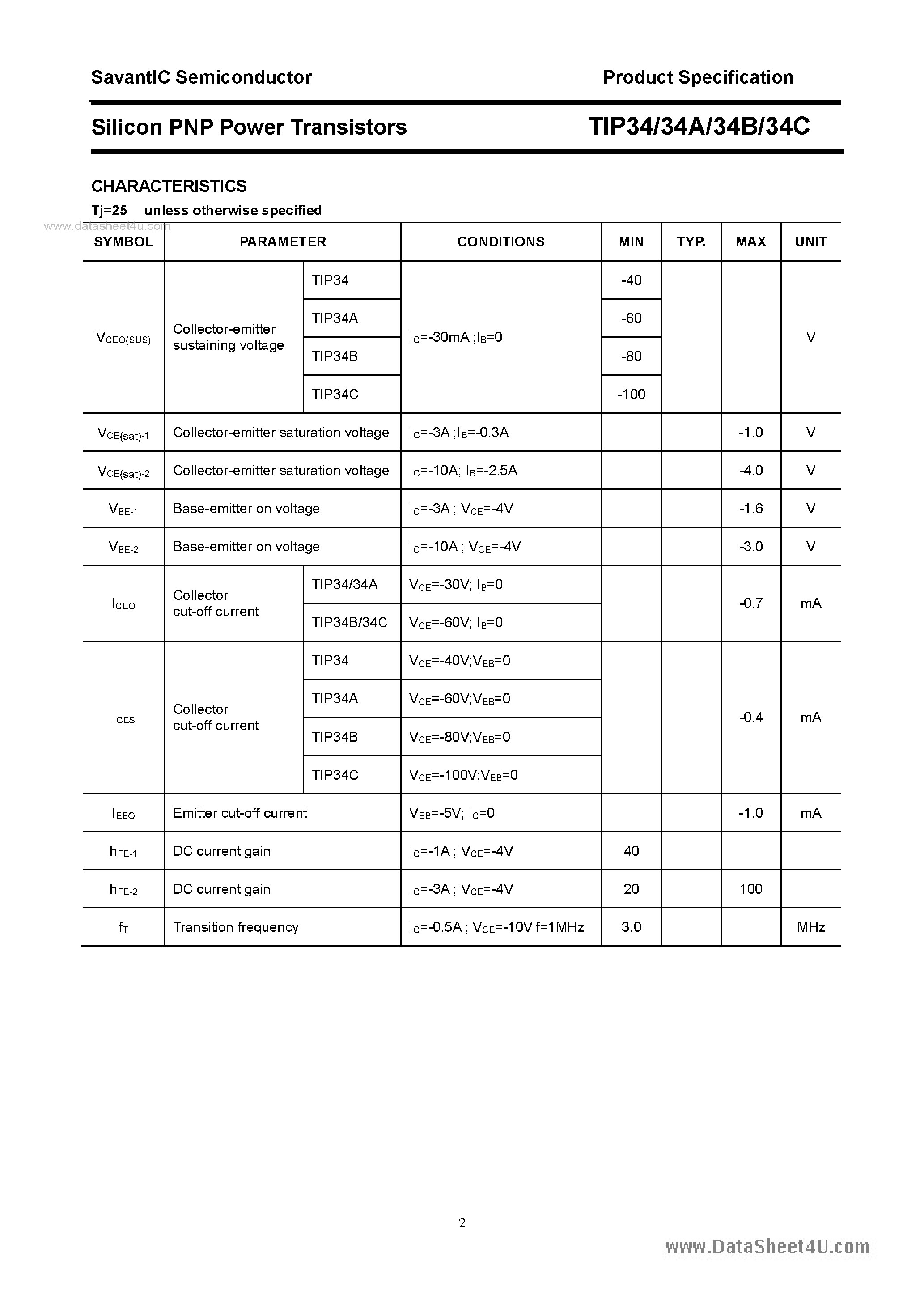 Даташит TIP34 - SILICON POWER TRANSISTOR страница 2
