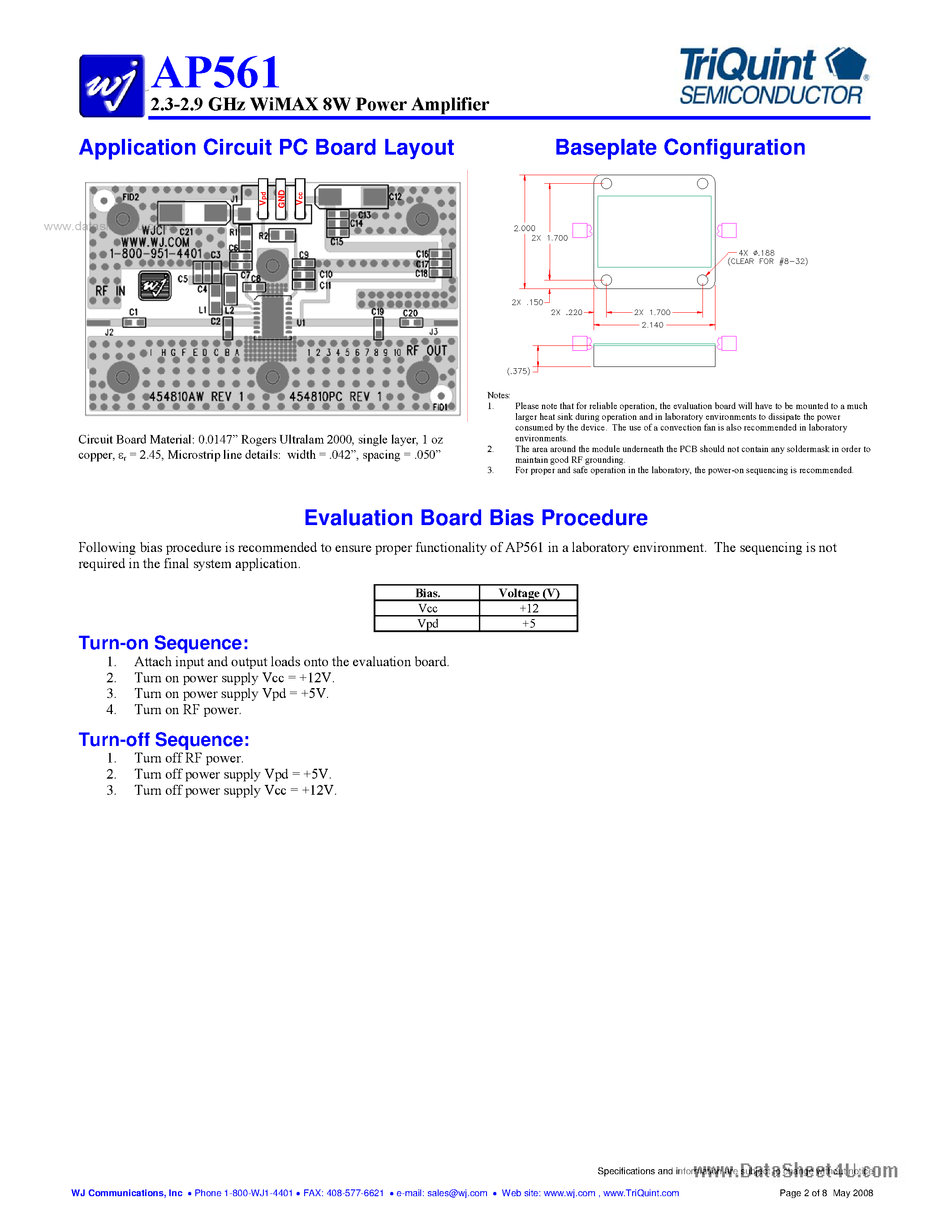 Даташит AP561 - 2.3-2.9 GHz WiMAX 8W Power Amplifier страница 2
