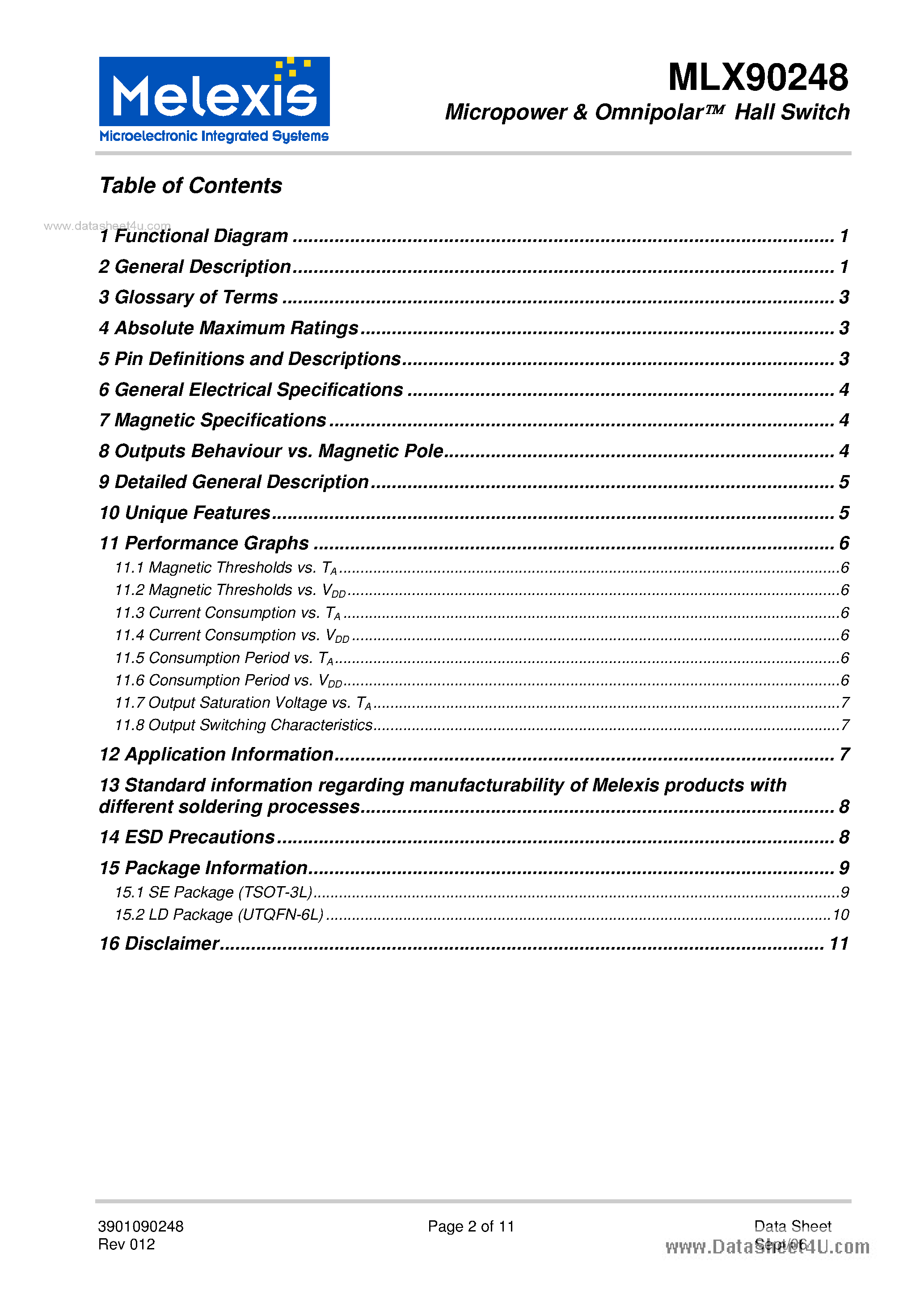 Datasheet MLX90248 - Micropower & Omnipolar Hall Switch page 2