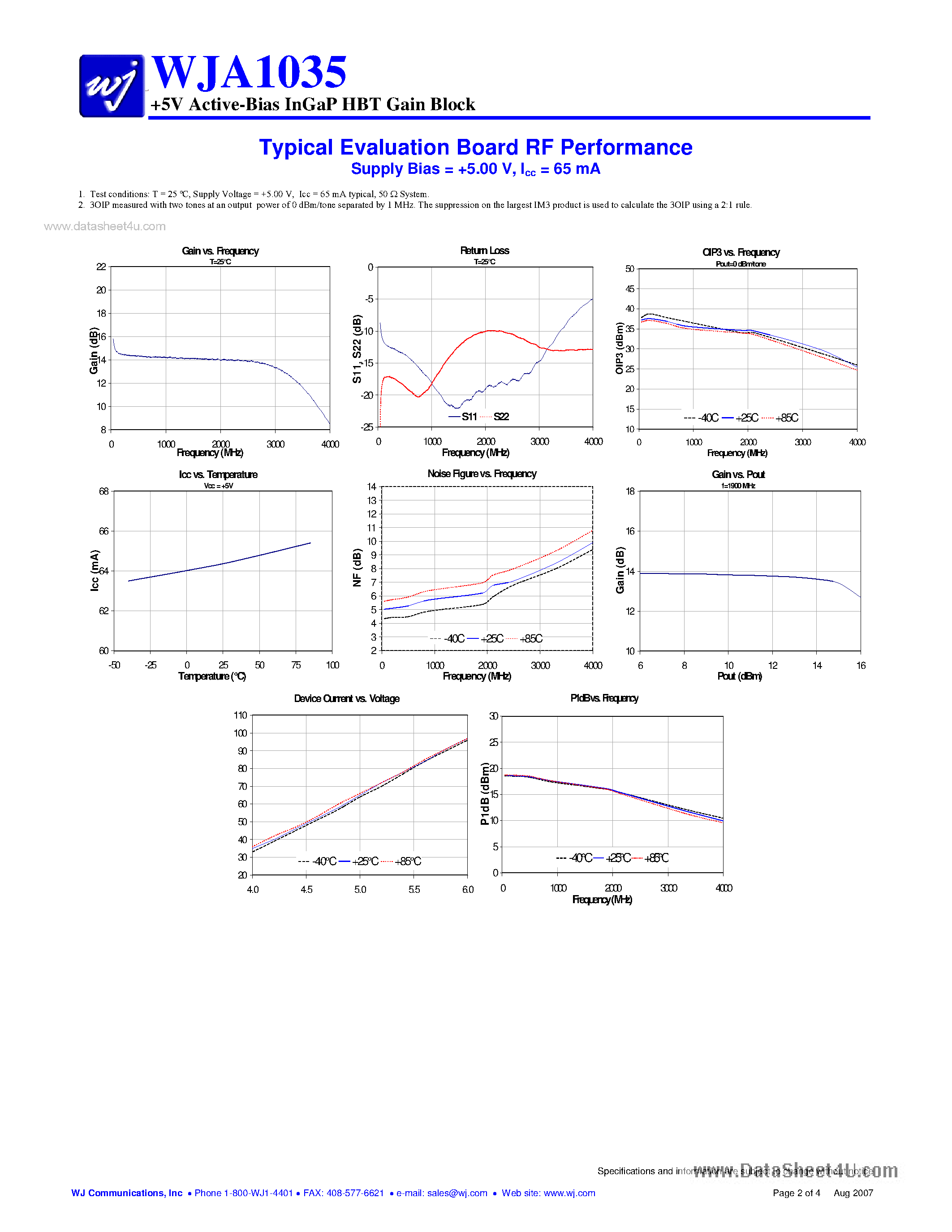 Datasheet WJA1035 page 2 Datasheet WJA1035 - 5V Active-Bias InGaP HBT Gain Block page 2