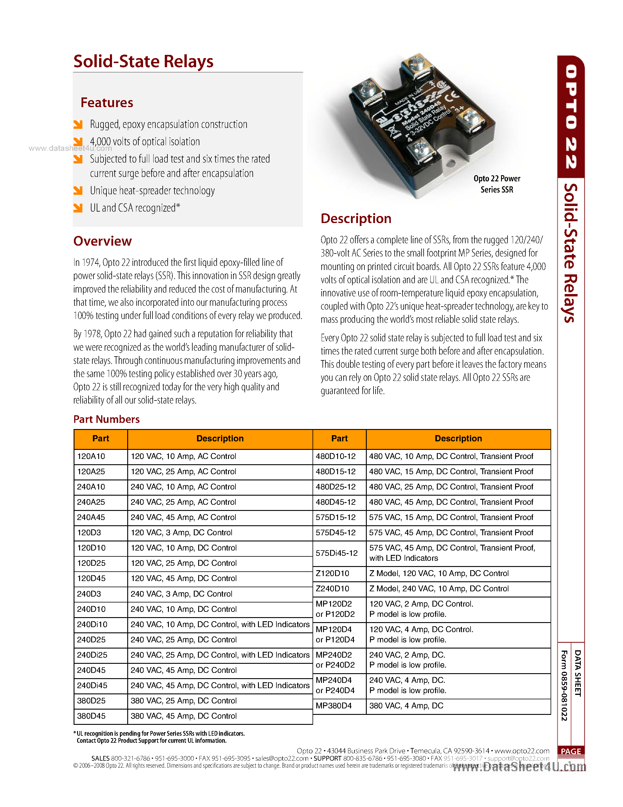Даташит MP120Axx - Soild State Relay страница 1