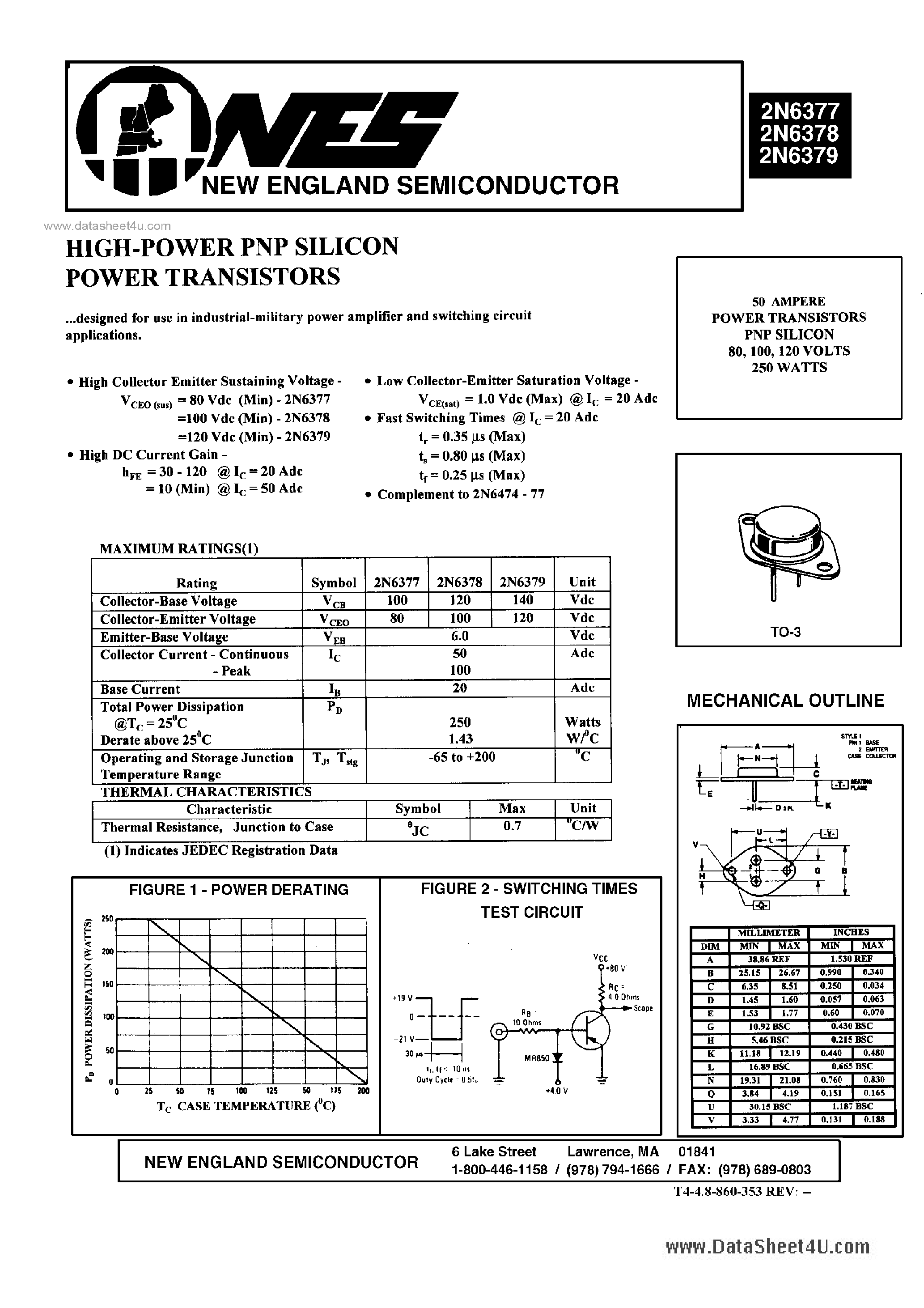 Datasheet 2N6377 - (2N6377 - 2N6379) HIGH-POWER PNP SILICON POWER TRANSISTOR page 1