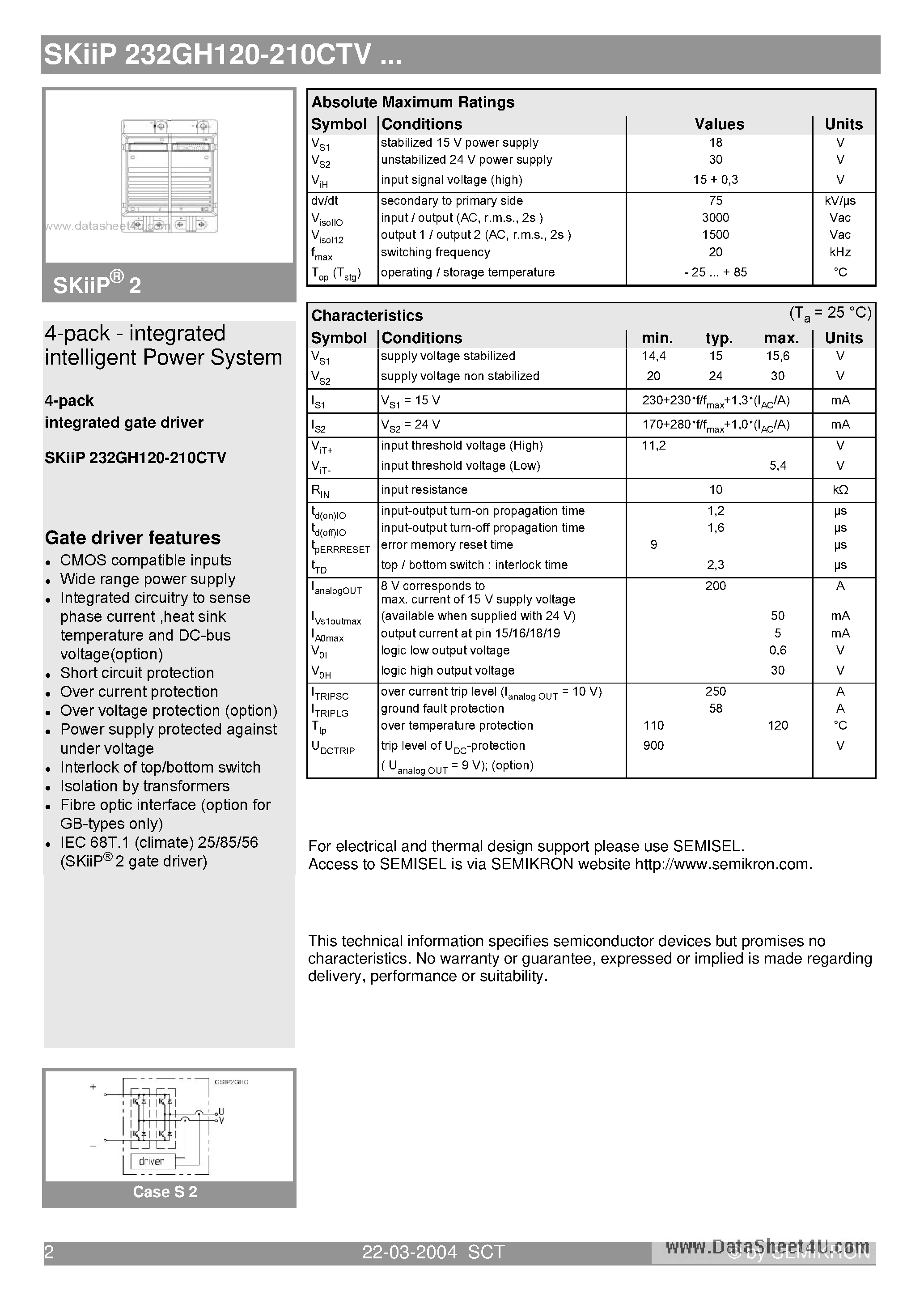 Datasheet SKIIP232GH120-210CTV - 4-pack - integrated intelligent Power System page 2