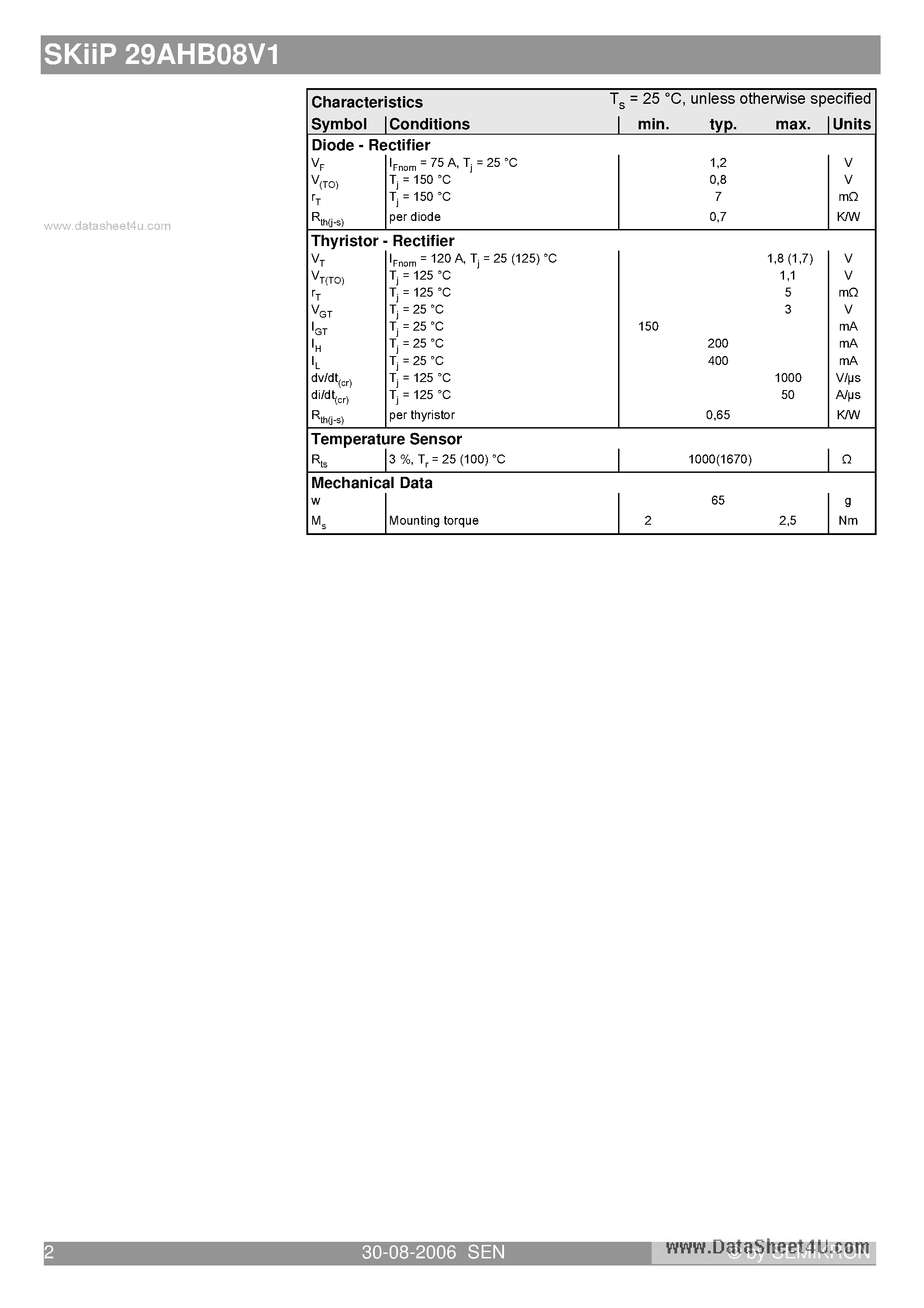 Datasheet SKIIP29AHB08V1 - 3-phase bridge rectifier brake chopper page 2